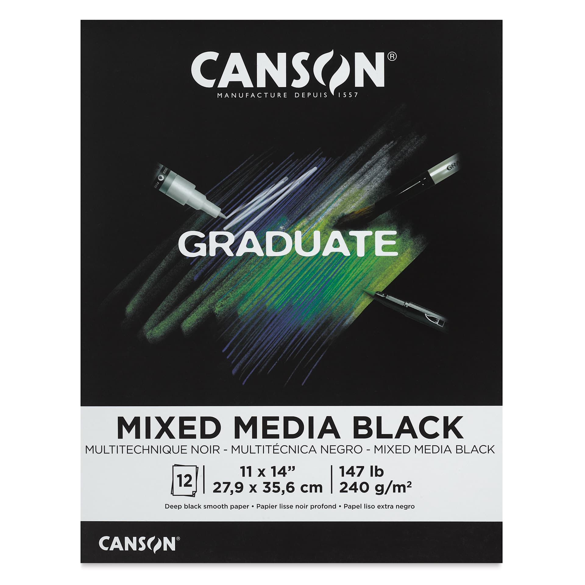 Canson Graduate Black Mixed Media Pad - 11" x 14", front cover