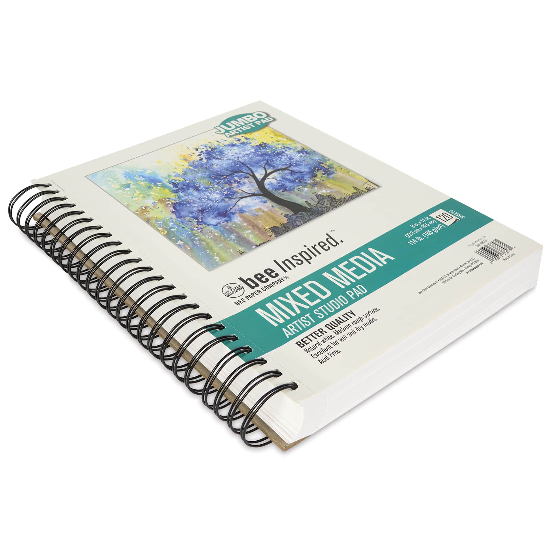 Bee Inspired Jumbo Mixed Media Pad - 9" x 12", Spiral Bound, 114 lb