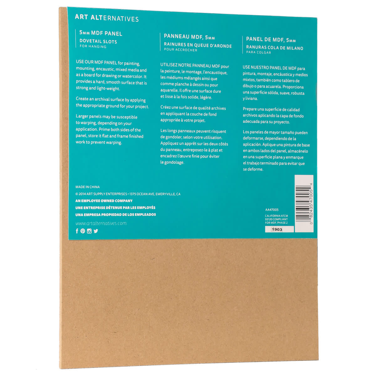 Art Alternatives MDF Panel - 8" x 10", back of packaging
