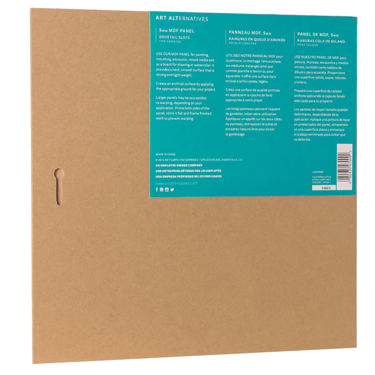 Art Alternatives MDF Panel - 12" x 12", back of packaging