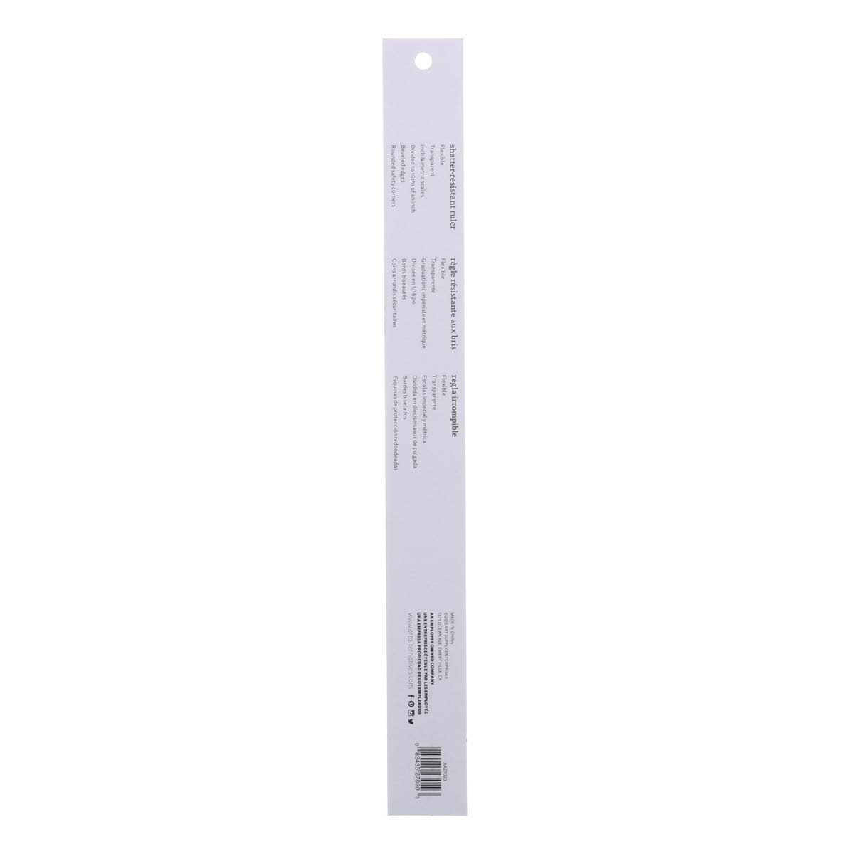 Art Alternatives Shatterproof Ruler - 12", back of packaing