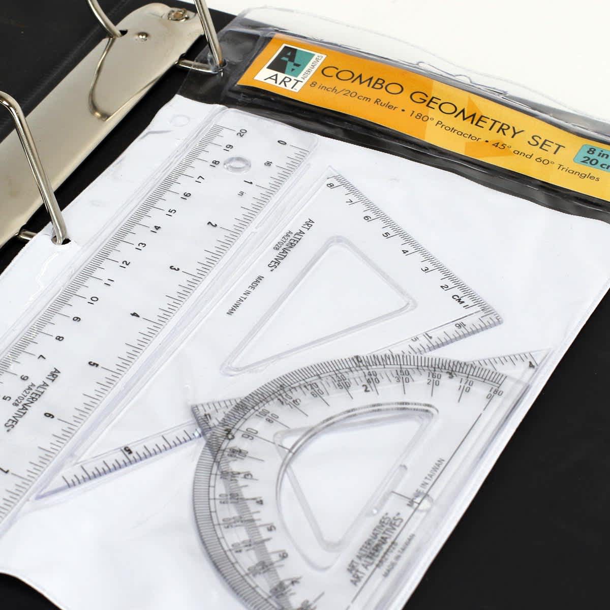 Art Alternatives Geometry Set - Set of 4, 8" Ruler in plastic pouch