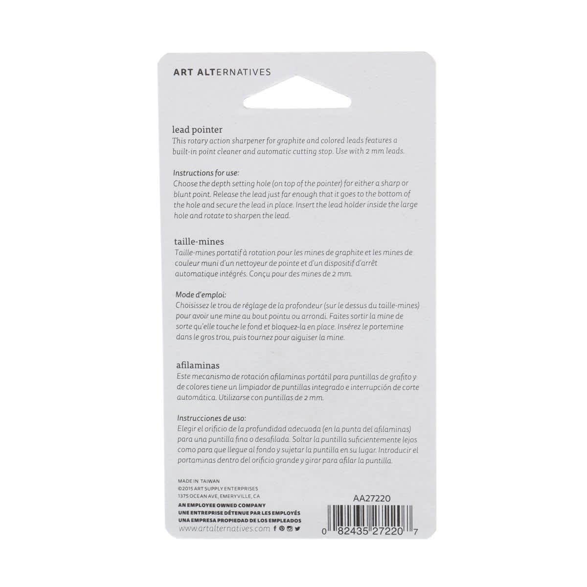 Art Alternatives Lead Pointer, back of packaging