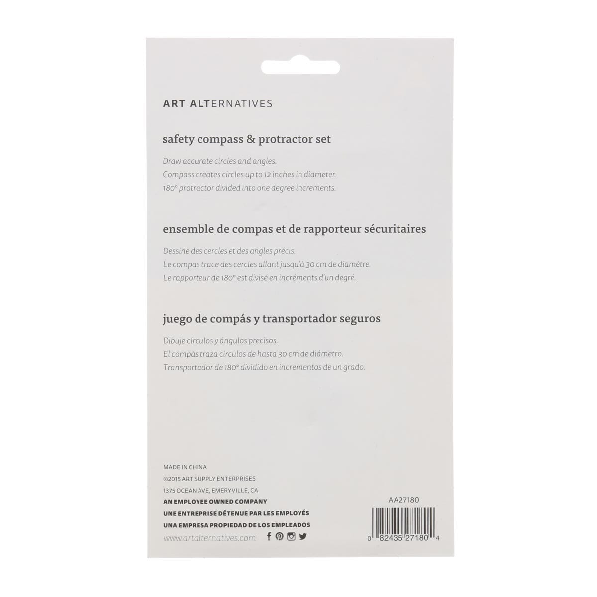Art Alternatives Safety Compass and Protractor Set back of package