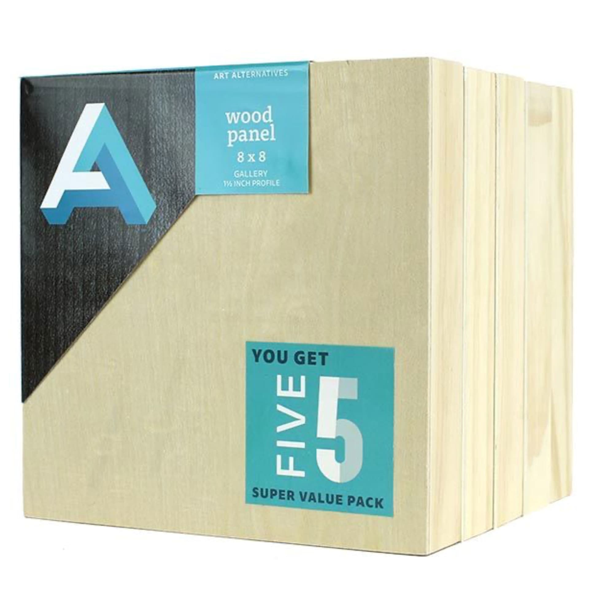 Art Alternatives Cradled Wood Panel Super Value Pack - Pkg of 5, 8" x 8", Gallery