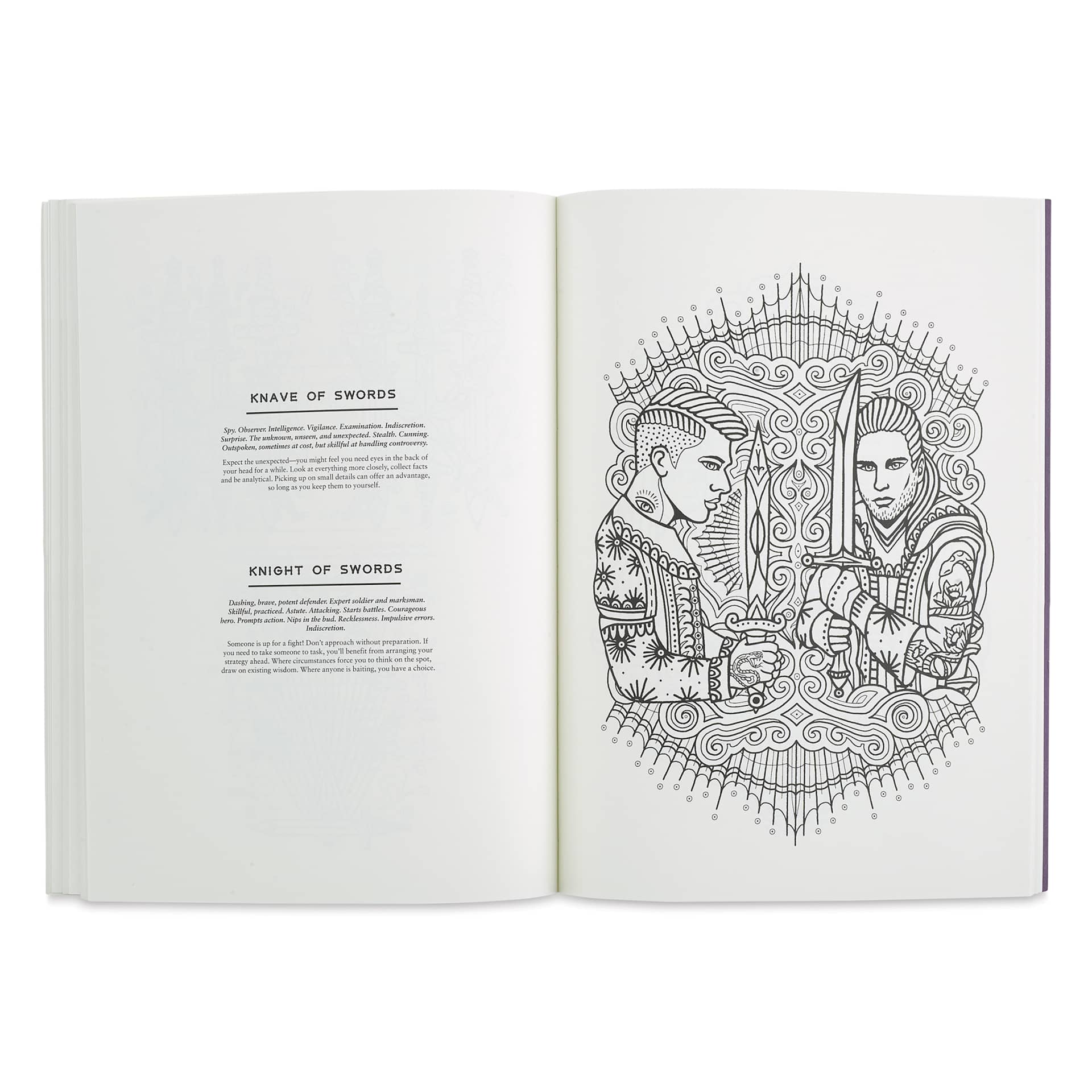 The Tarot Coloring Book ("Knave of Swords" and "Knight of Swords" spread)