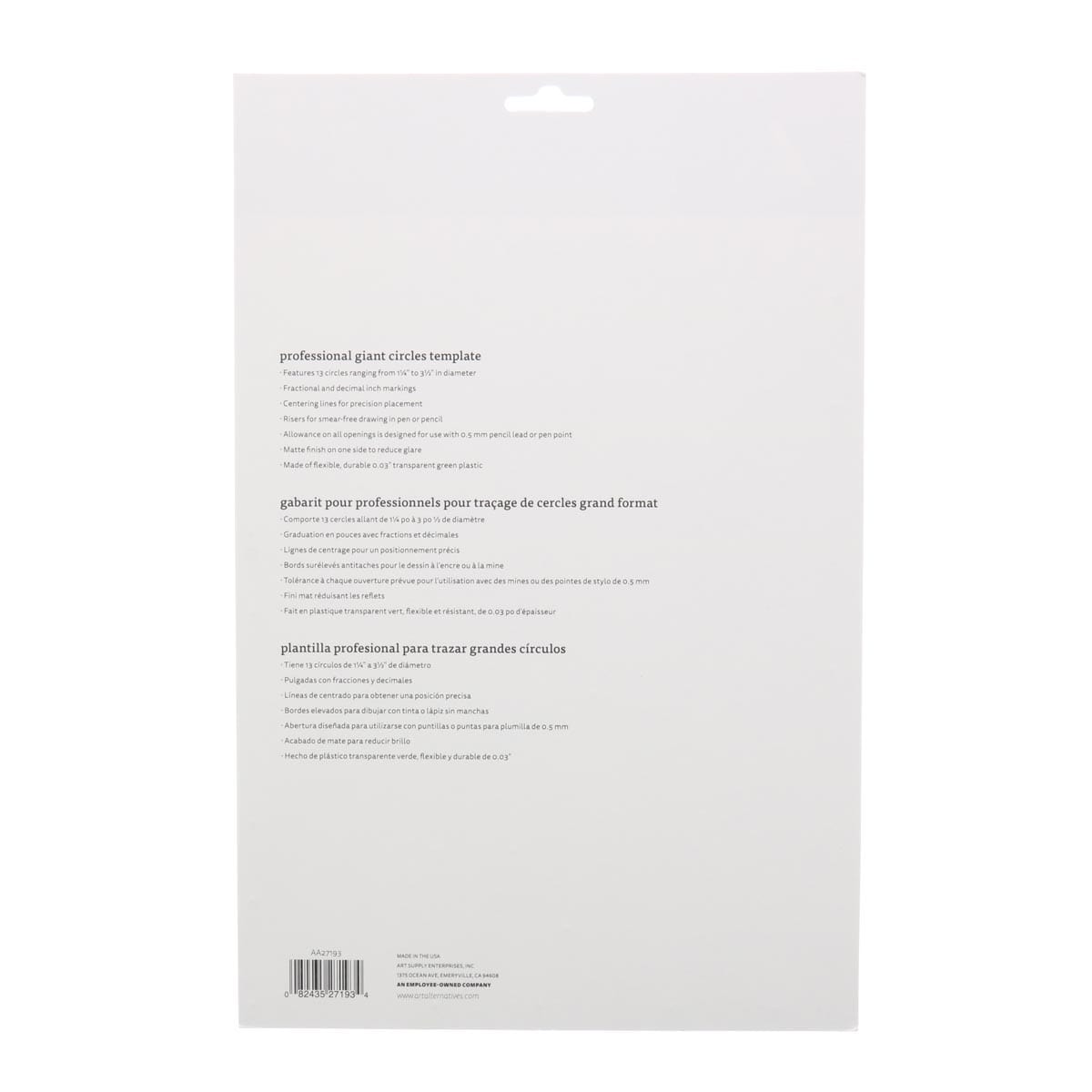 Art Alternatives Drafting Template - Giant Circle back of packaging