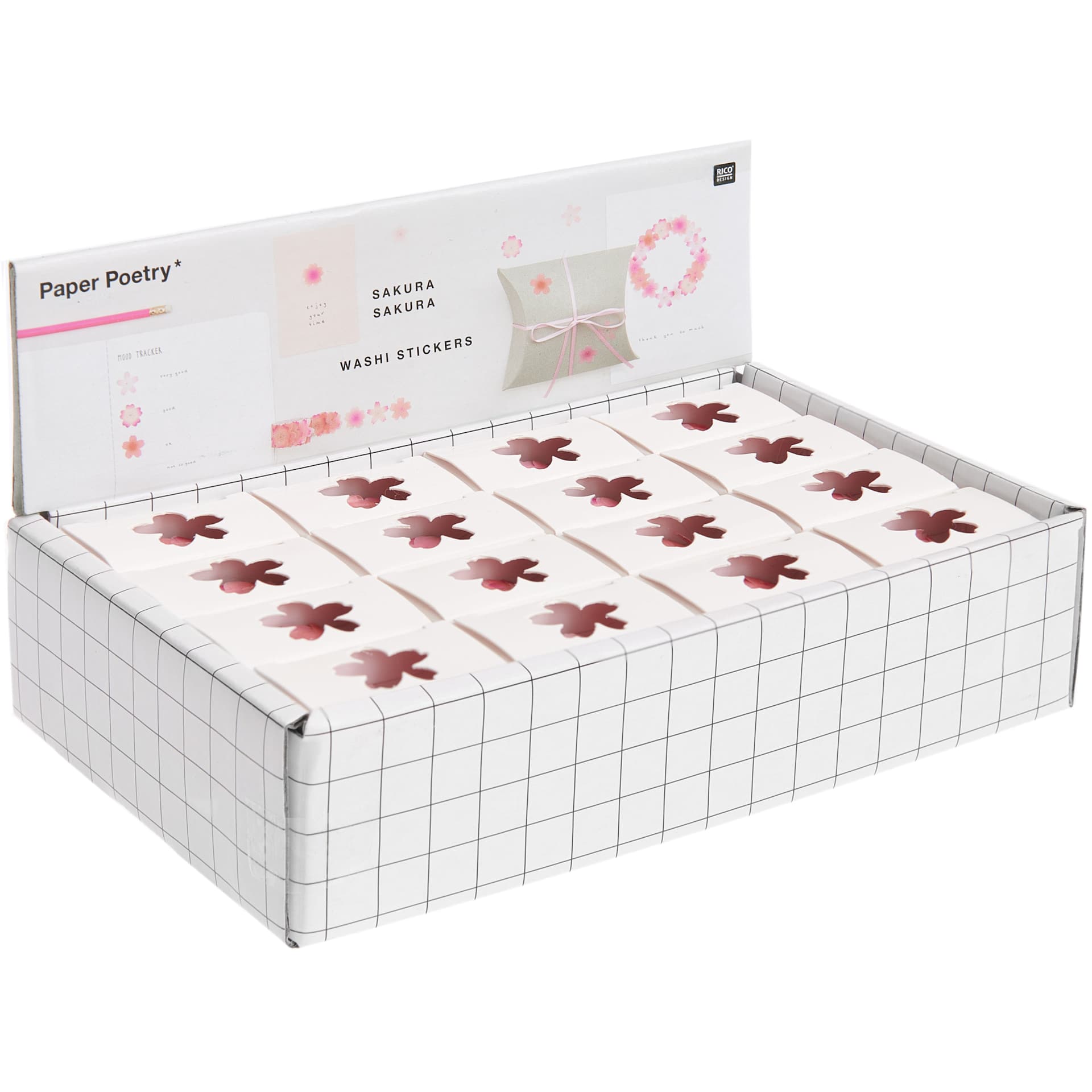 Rico Design Washi Sticker Rolls P.O.P. Displays Cherry Blossoms - 16-Piece P.O.P. Display