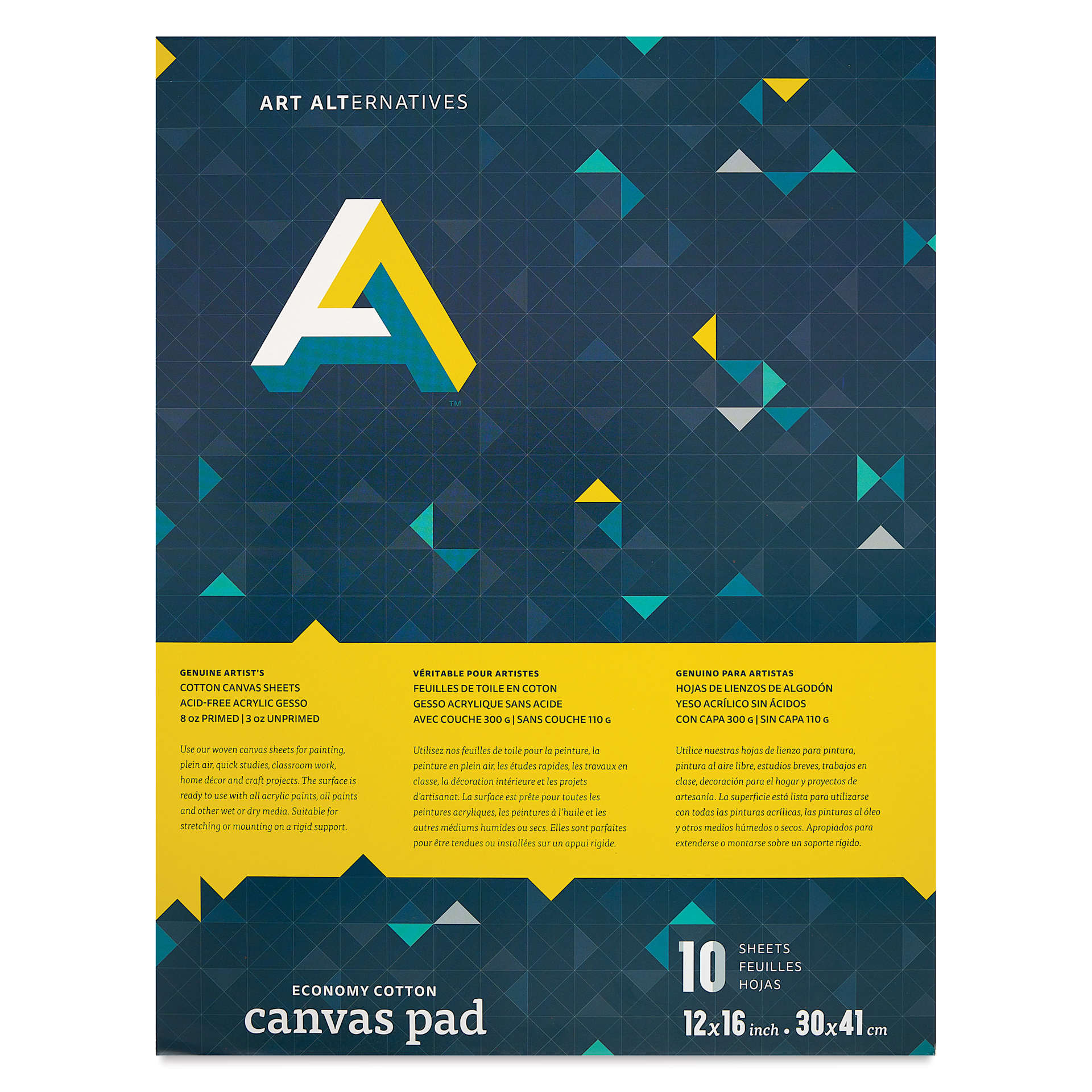 Art Alternatives Canvas Pad - White, 12" x 16", front of pad