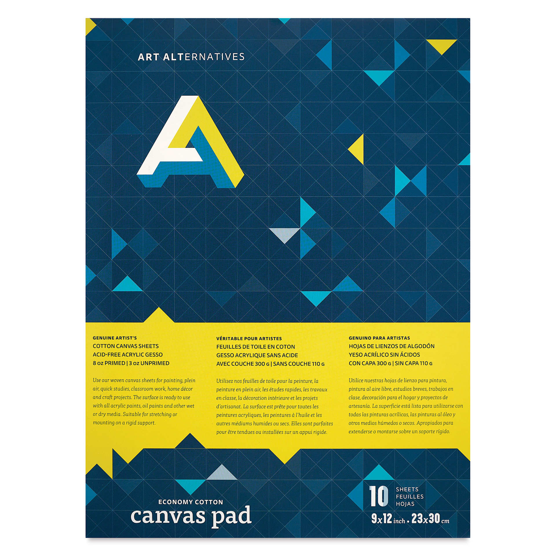 Art Alternatives Economy Canvas Pad - White, 9" x 12", front of pad