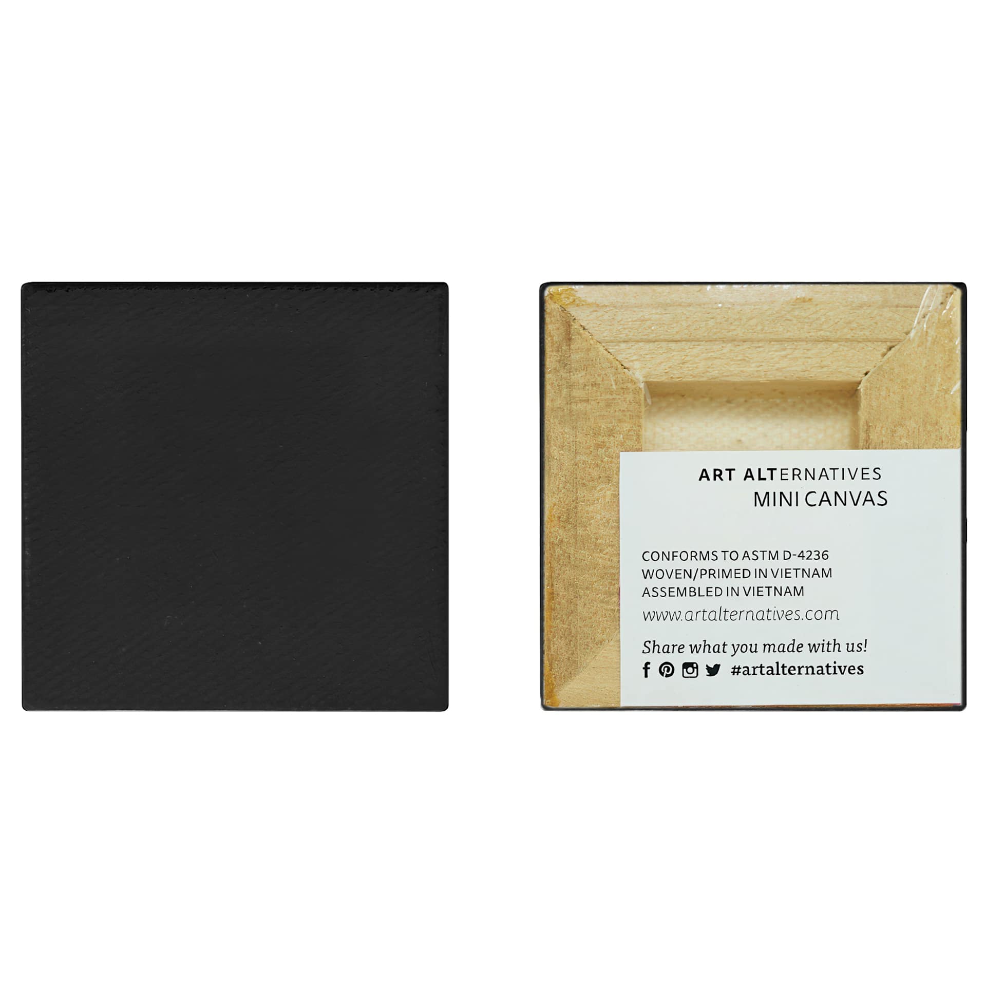 Art Alternatives Mini Canvas - 3" x 3", Black, front and back of canvas
