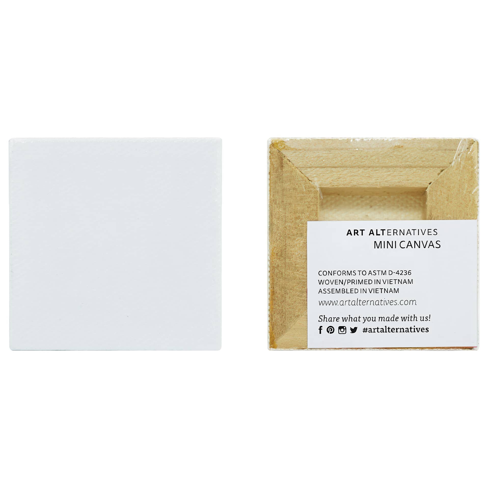 Art Alternatives Mini Canvas 2" x 2", White, front and back of canvas