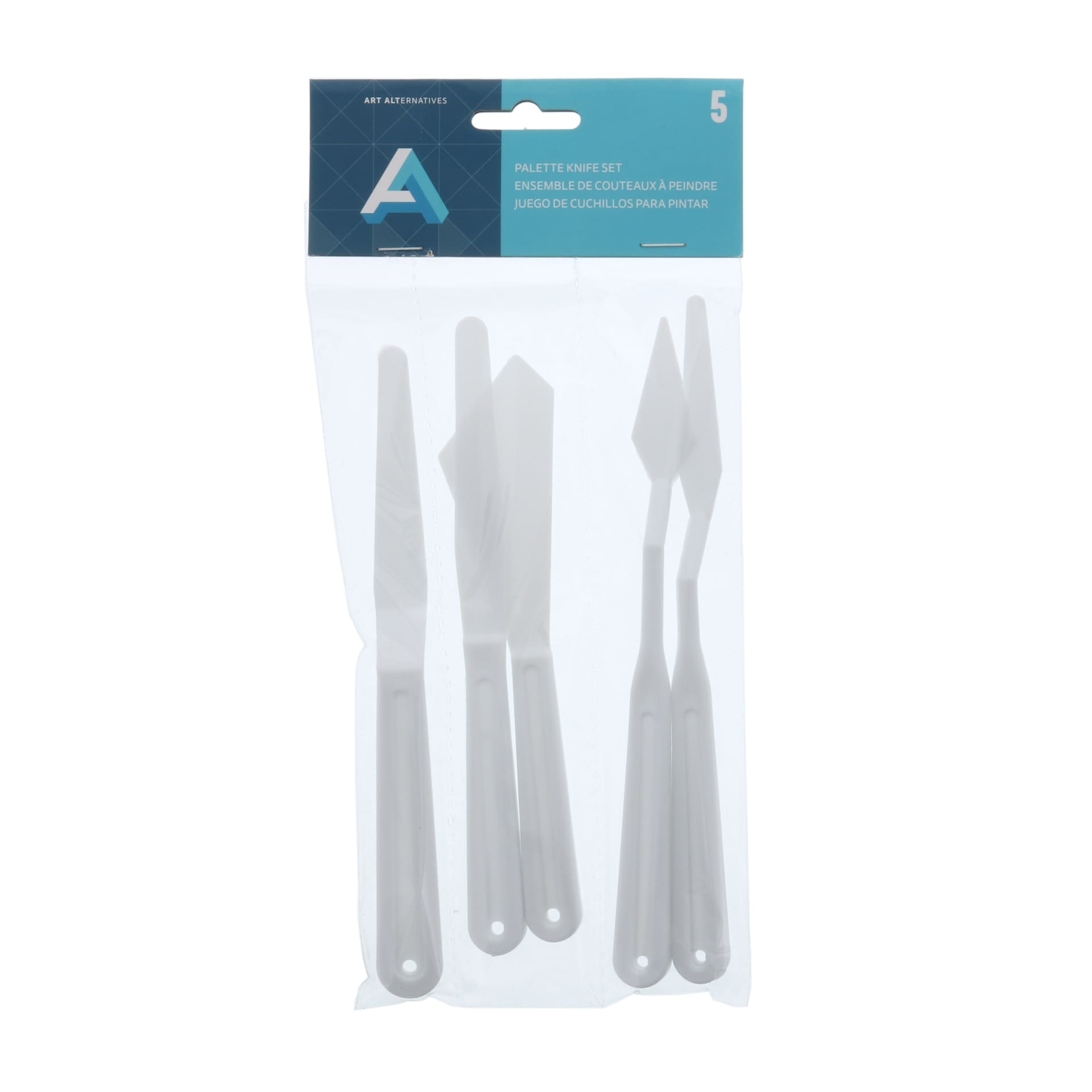 Art Alternatives Plastic Palette Knives - Set of 5 front of packaging