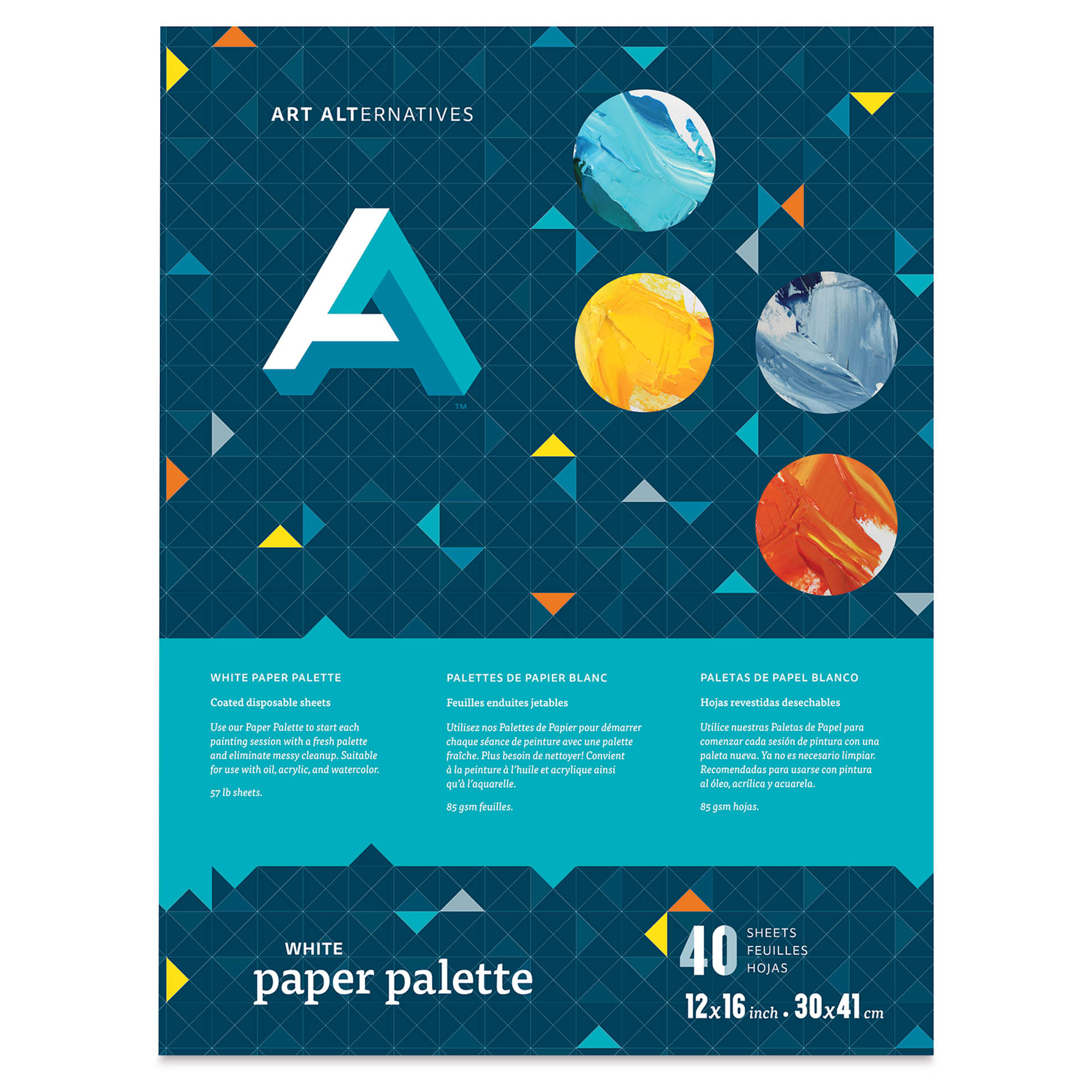 Art Alternatives White Paper Palette Pad, 40 Sheets, White, 12" x 16"