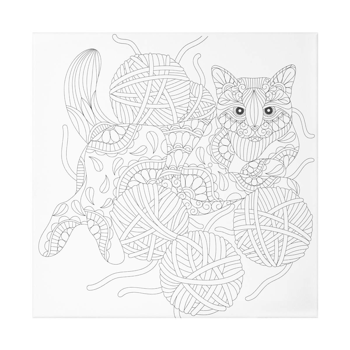 Hello, Artist! Color-In Canvas, Fun Pre-printed Design, 14” x 14”, Pkg of 4, cat and yarn