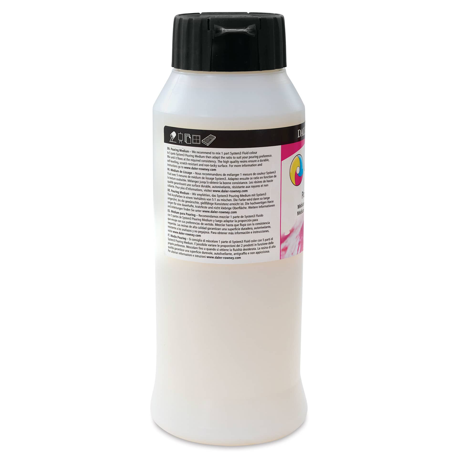 Daler-Rowney System3 Fluid Acrylic Mediums - Pouring Medium, 1 L (Back of jar)