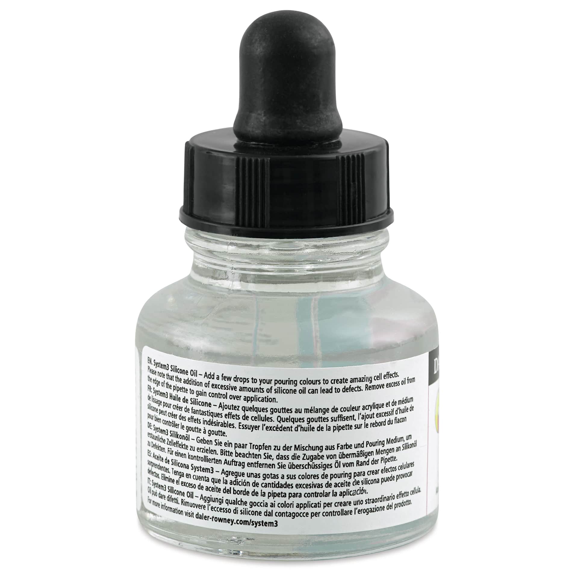Daler-Rowney System3 Fluid Acrylic Mediums - Pouring Silicone Oil, 29.5 ml (Back of bottle)