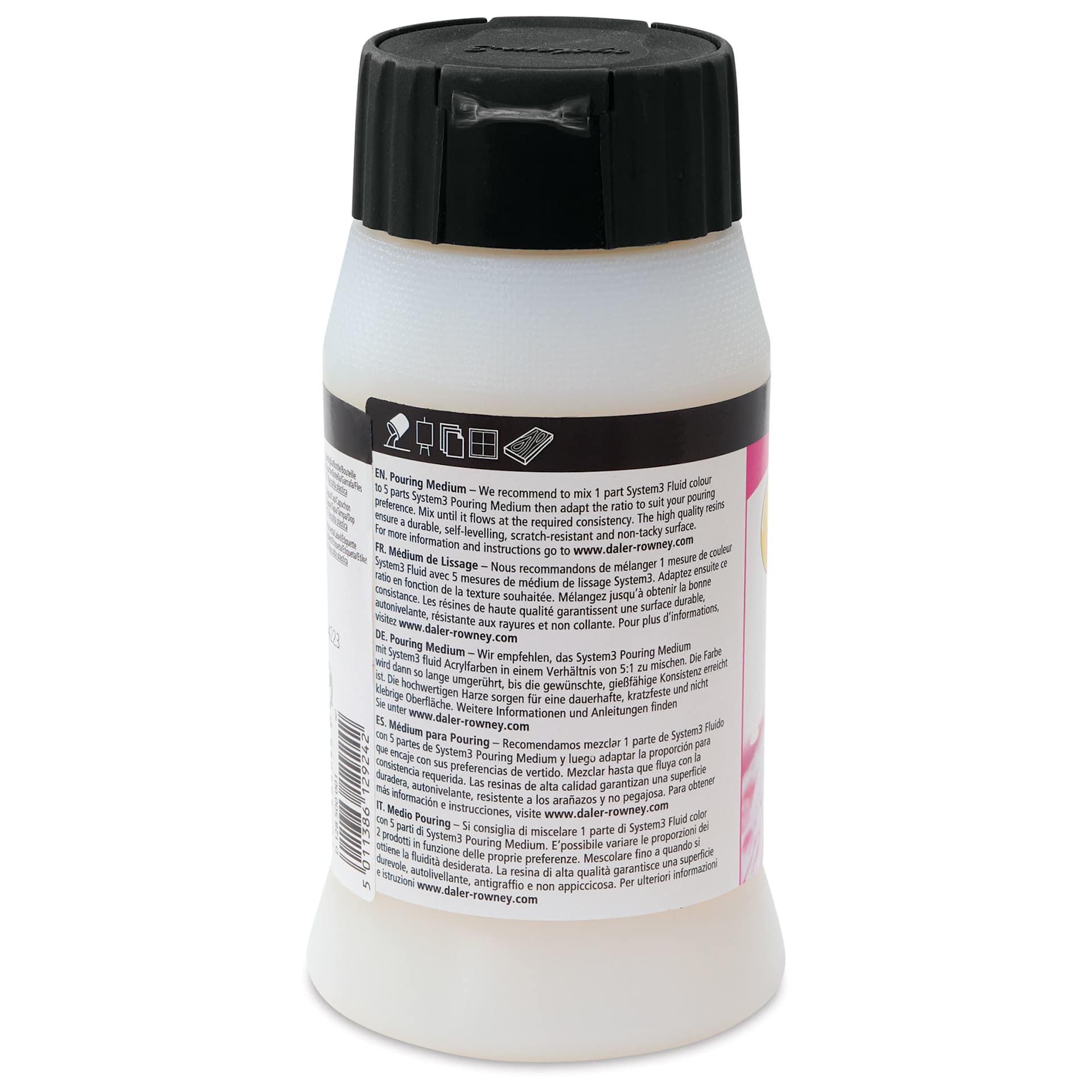 Daler-Rowney System3 Fluid Acrylic Mediums - Pouring Medium, 500 ml (Back of jar)