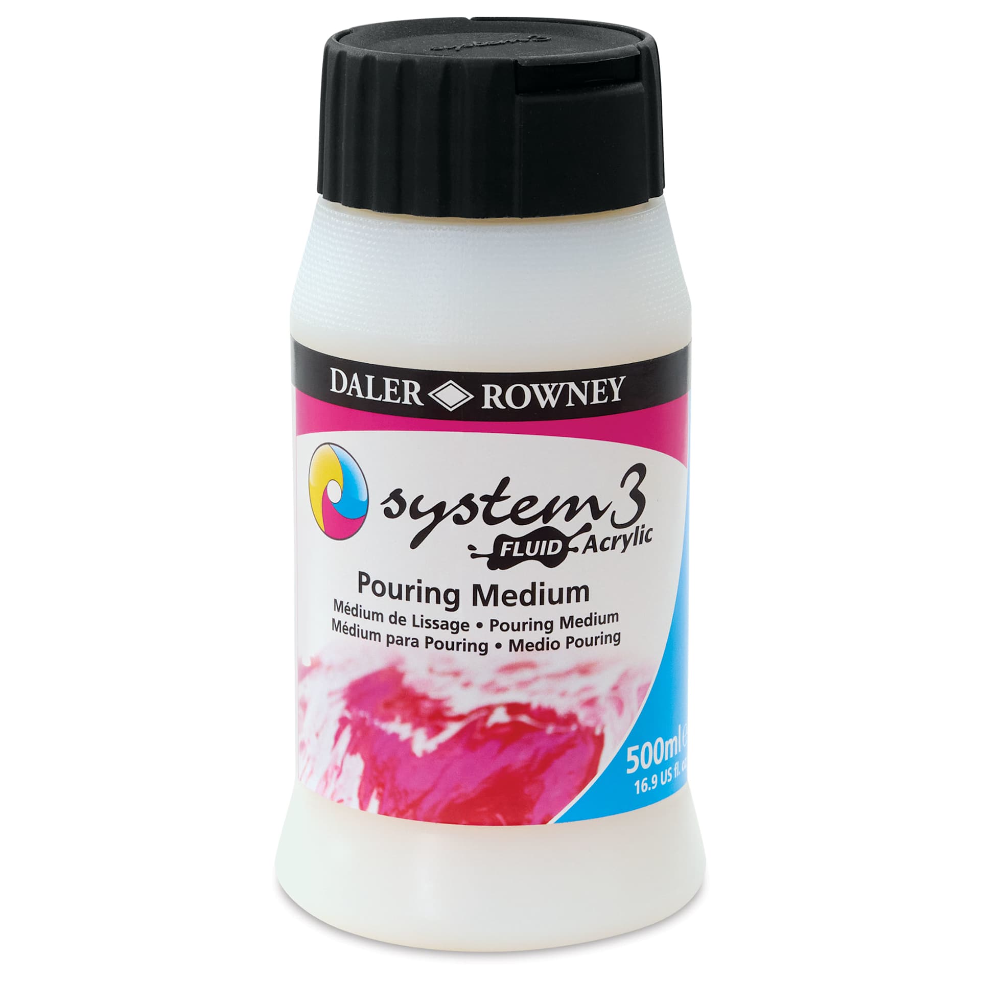 Daler-Rowney System3 Fluid Acrylic Mediums - Pouring Medium, 500 ml (Front of jar)