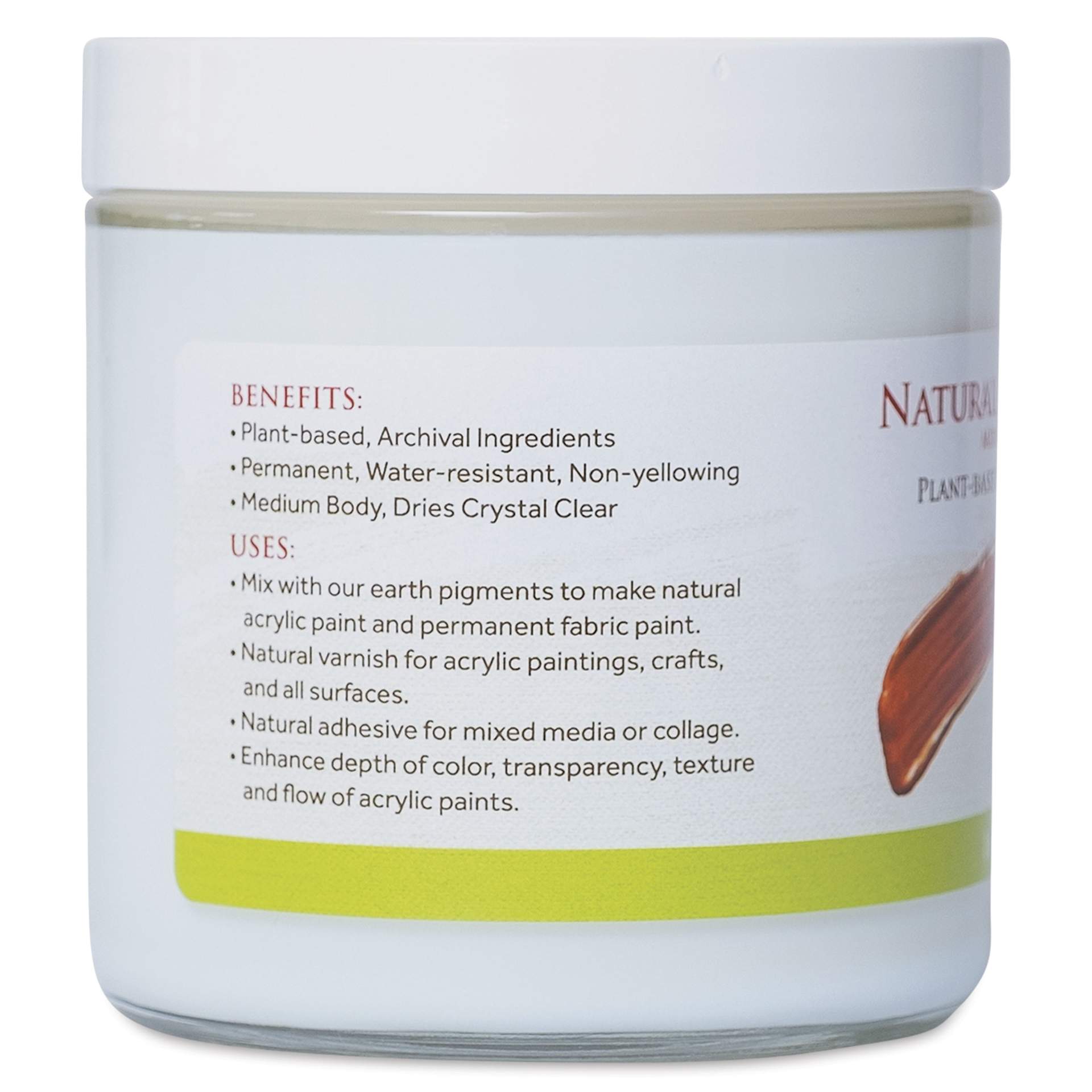 Natural Earth Paint Natural Acrylik Medium - 16 oz Glass Jar, side view