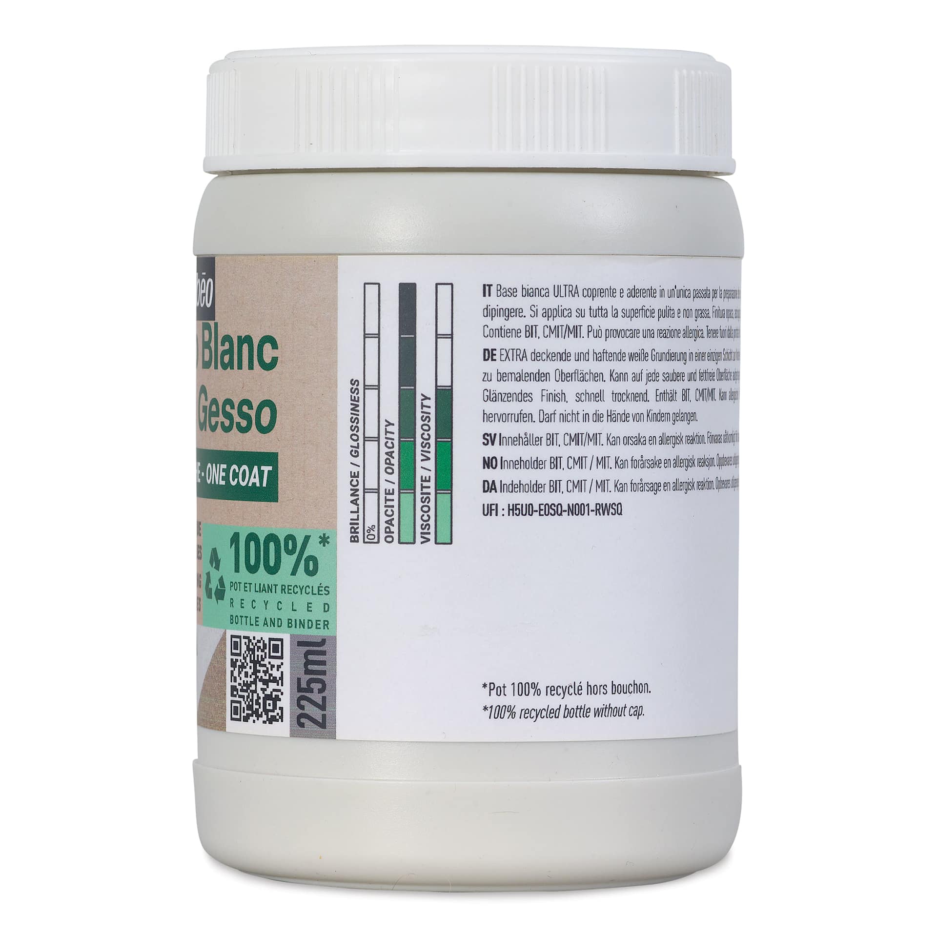 Pebeo Studio Green Gesso - One Coat White, 225 ml side view