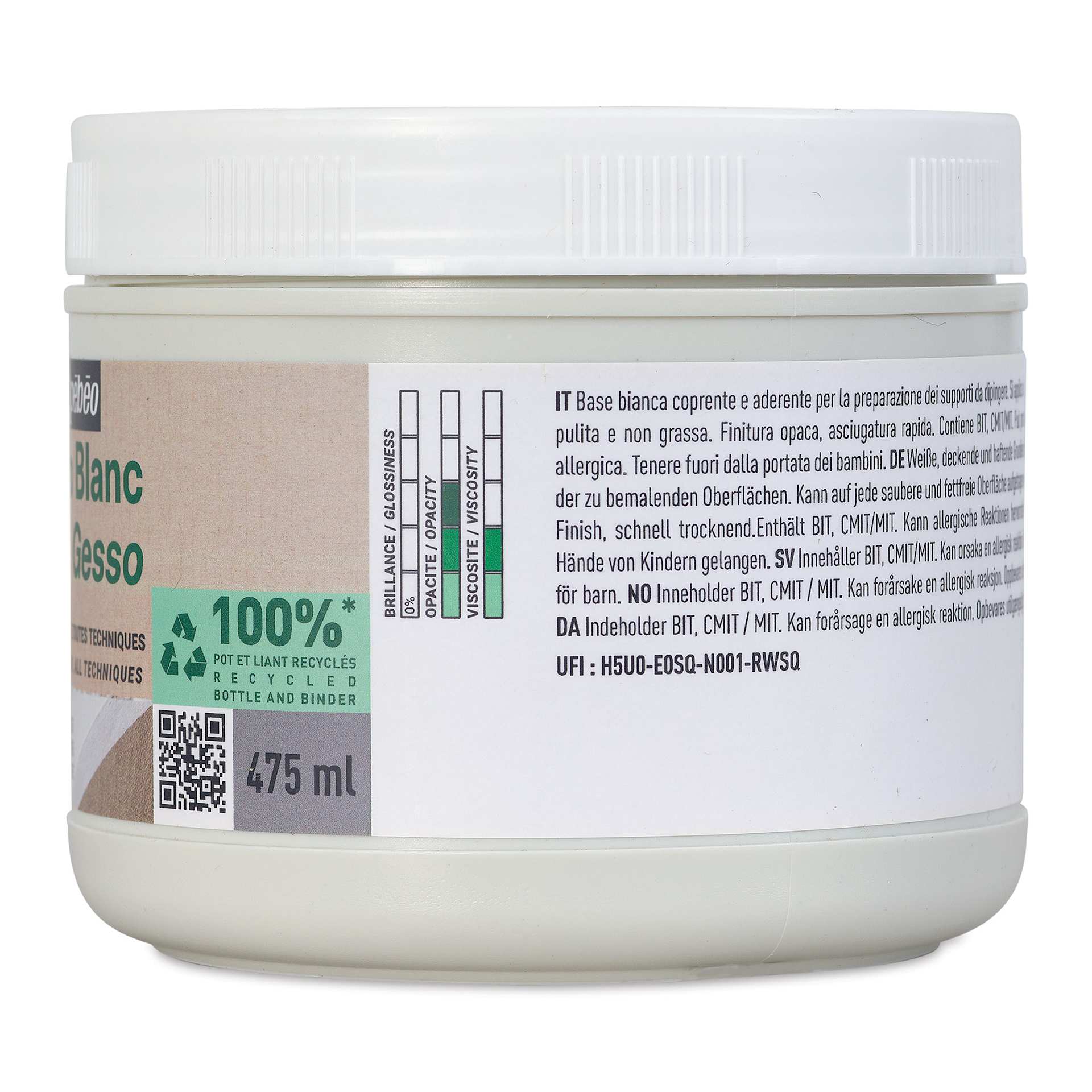 Pebeo Studio Green Gesso - White, 475 ml side view