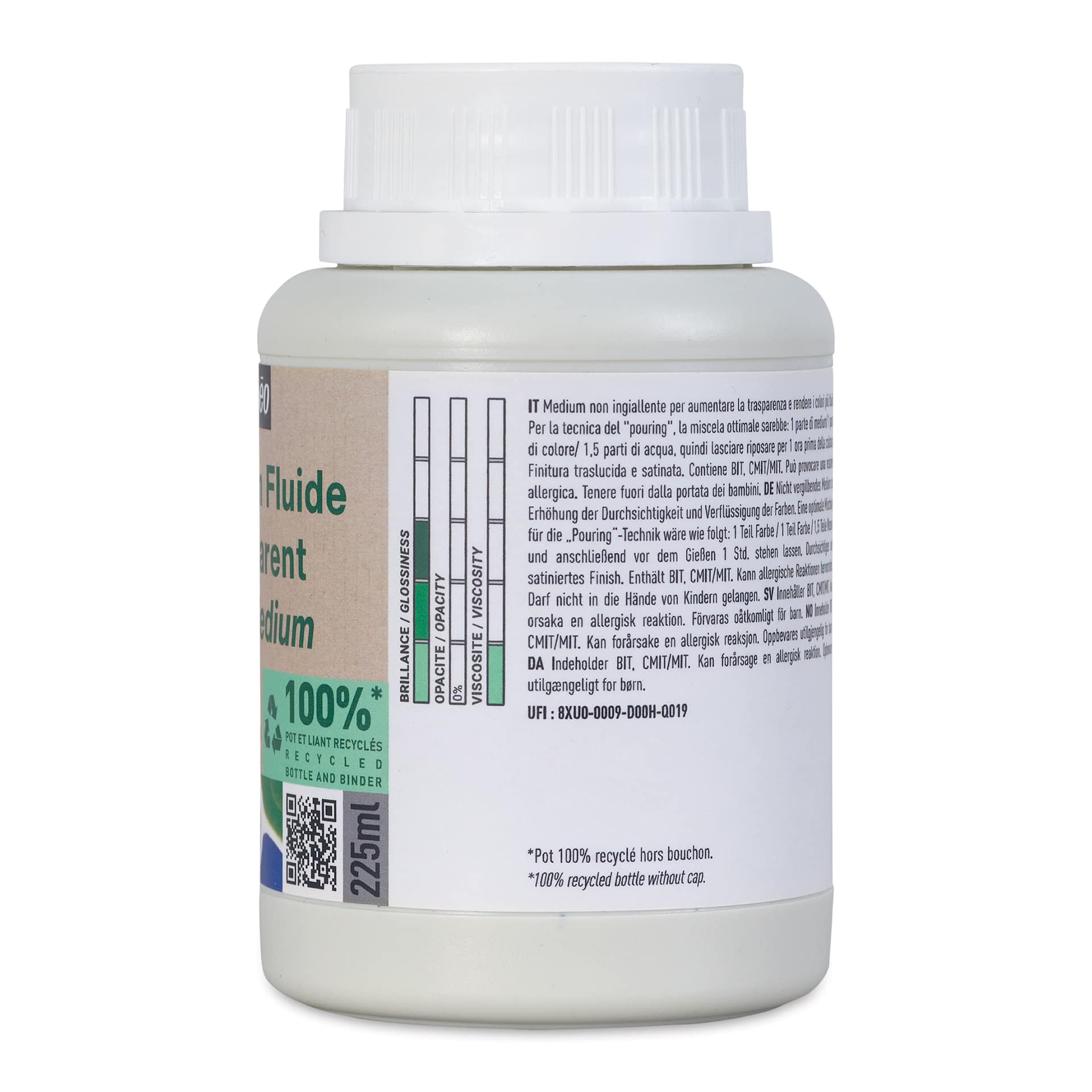 Pebeo Studio Green Transparent Fluid Acrylic Medium - 225 ml side view