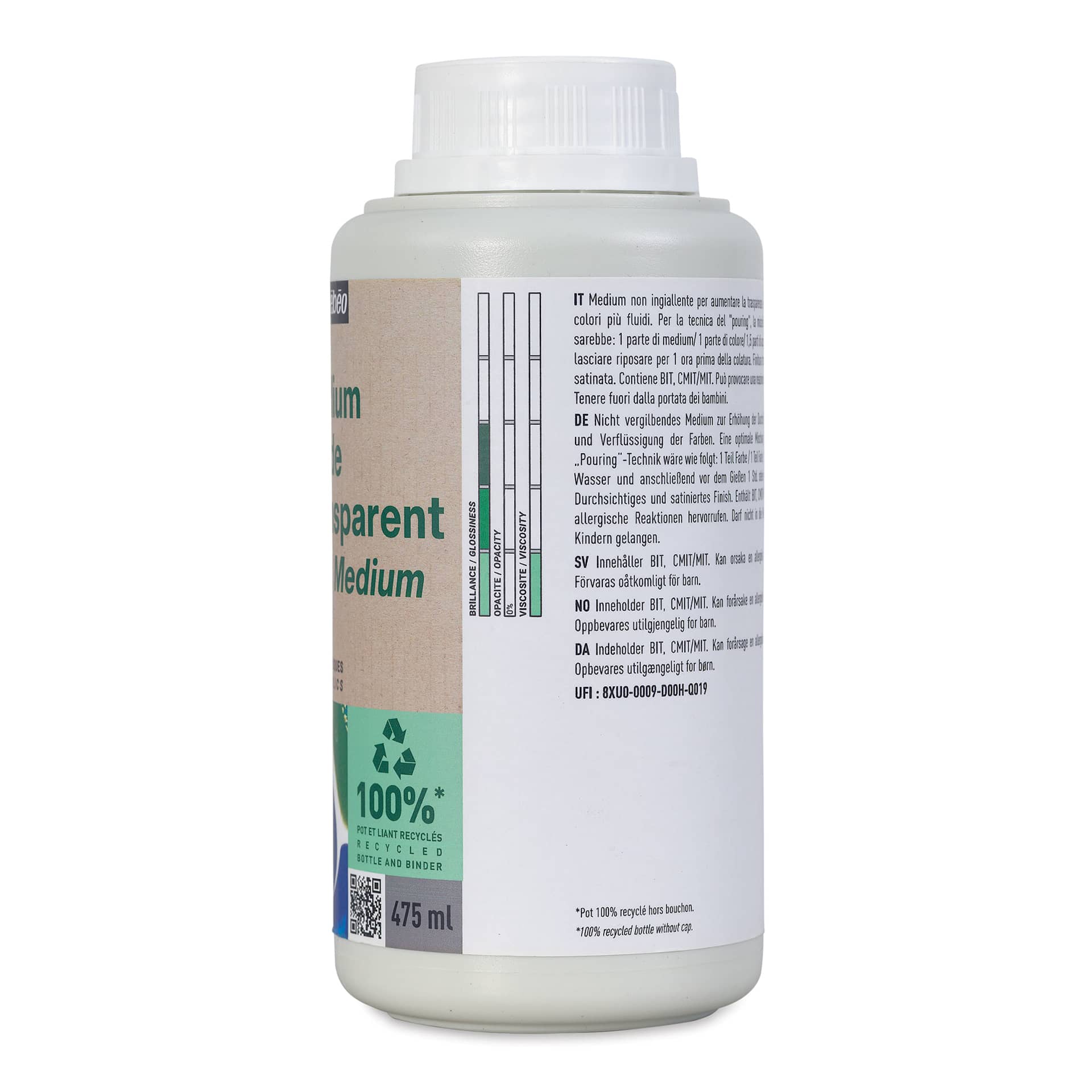 Pebeo Studio Green Transparent Fluid Acrylic Medium - 475 ml side view