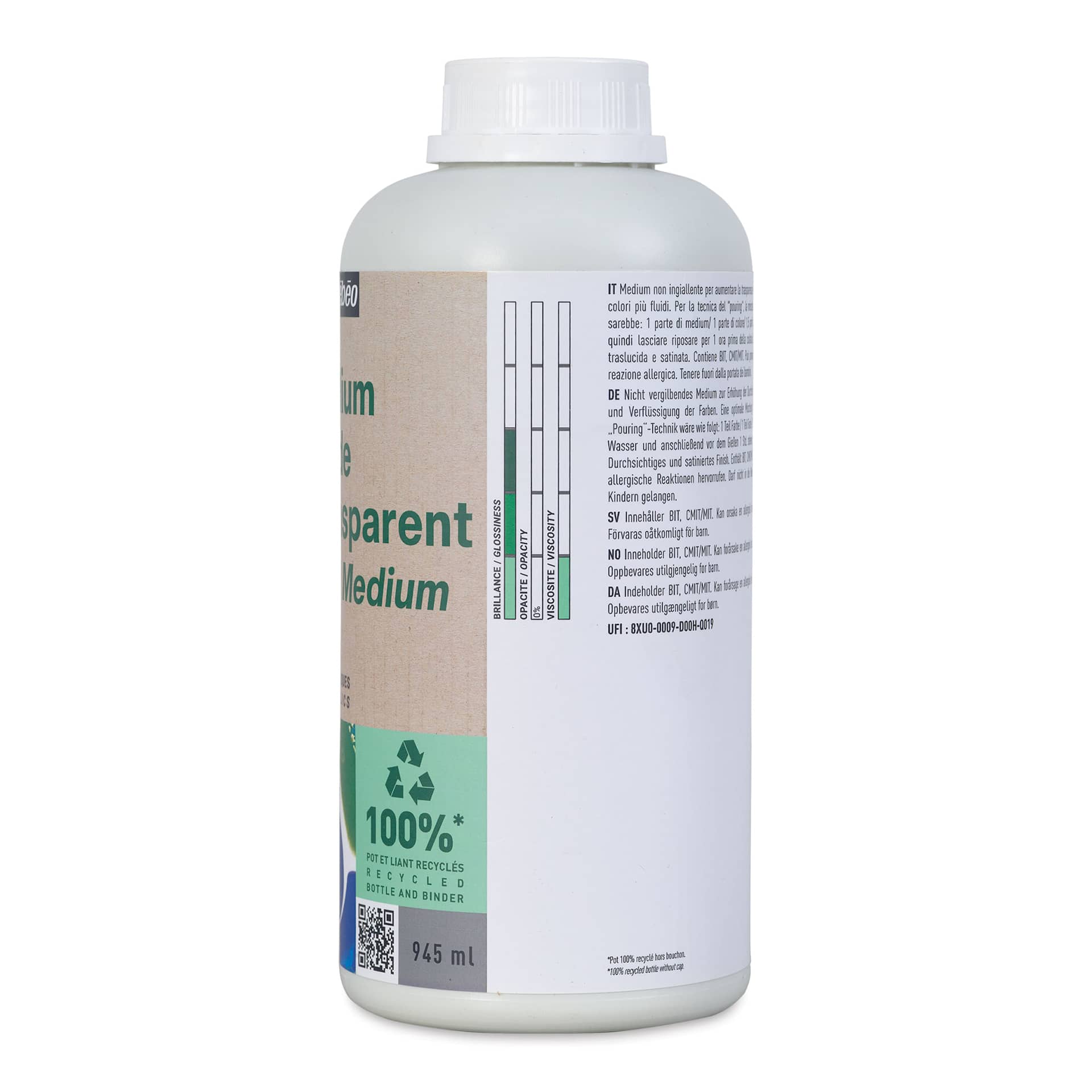 Pebeo Studio Green Transparent Fluid Acrylic Medium - 945 ml side view