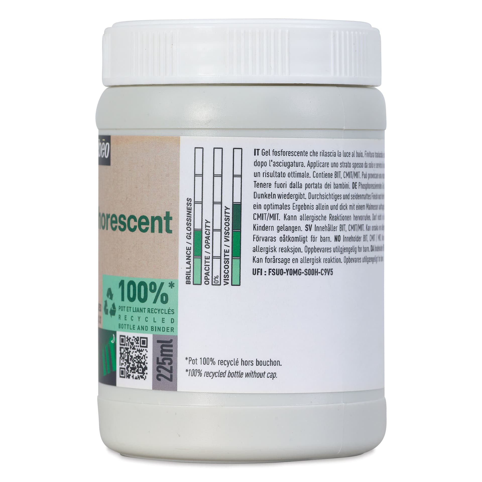 Pebeo Studio Green Phosphorescent Gel Medium - 225 ml side view