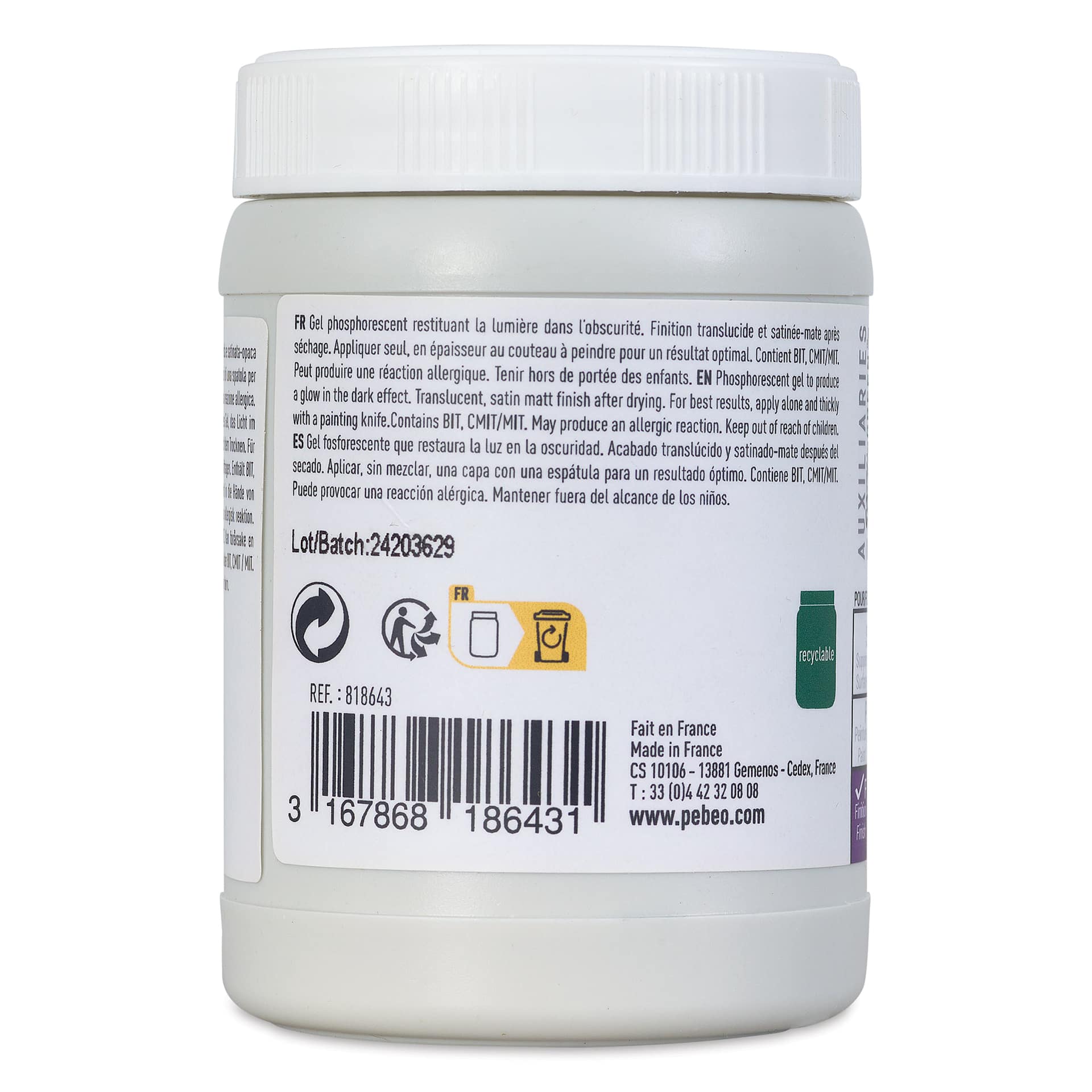 Pebeo Studio Green Phosphorescent Gel Medium - 225 ml back