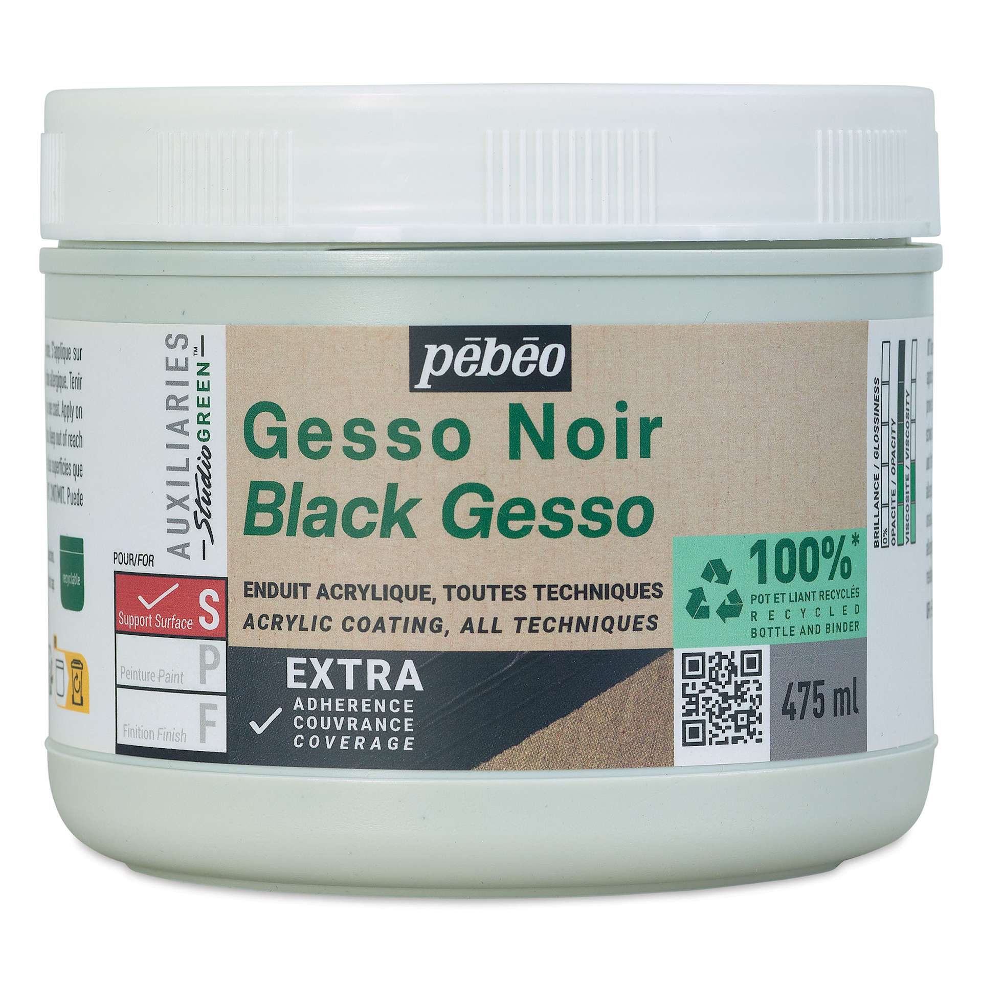 Pebeo Studio Green Gesso - Black, 475 ml