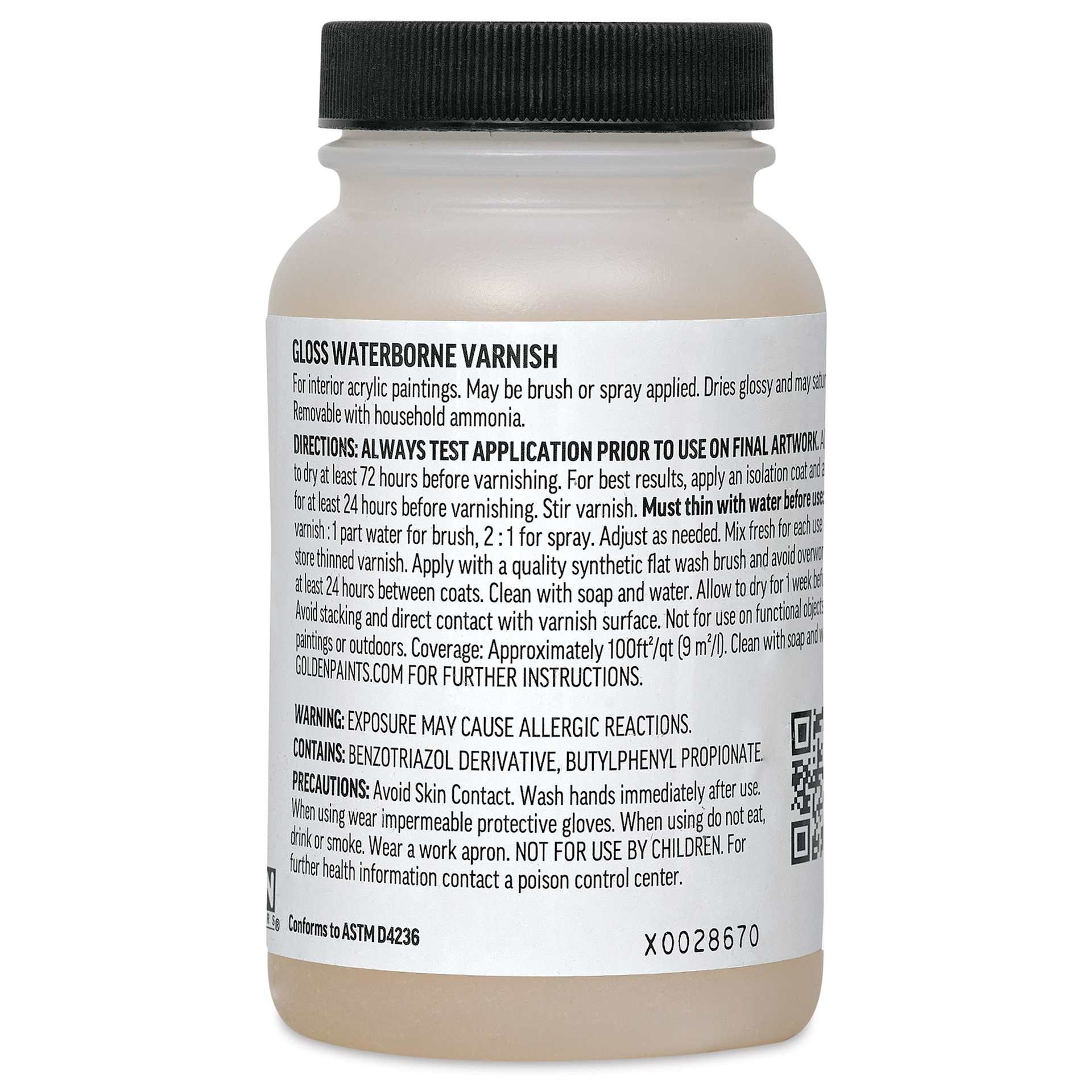Golden Waterborne Varnish - Gloss, 8 oz back of bottle