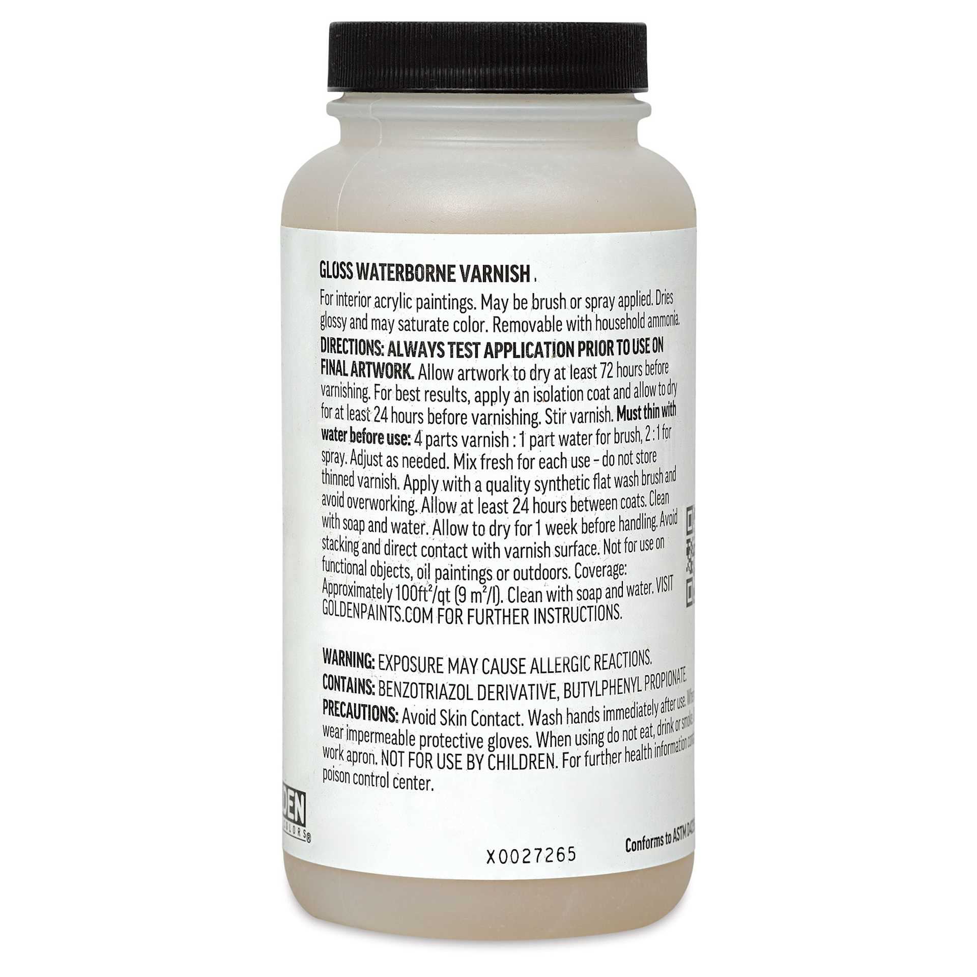 Golden Waterborne Varnish - Gloss, 16 oz back of jar