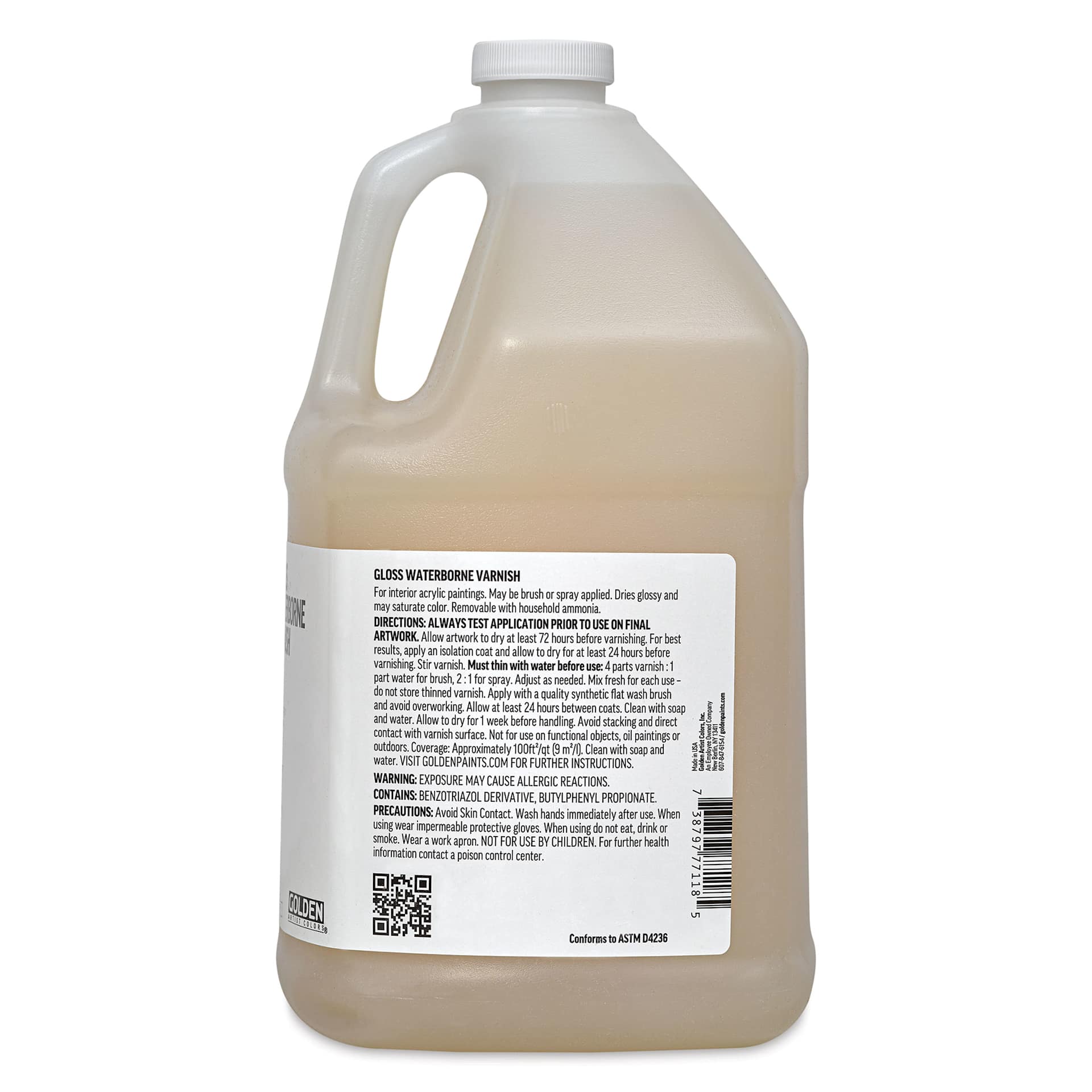 Golden Waterborne Varnish - Gloss, 128 oz back of bottle