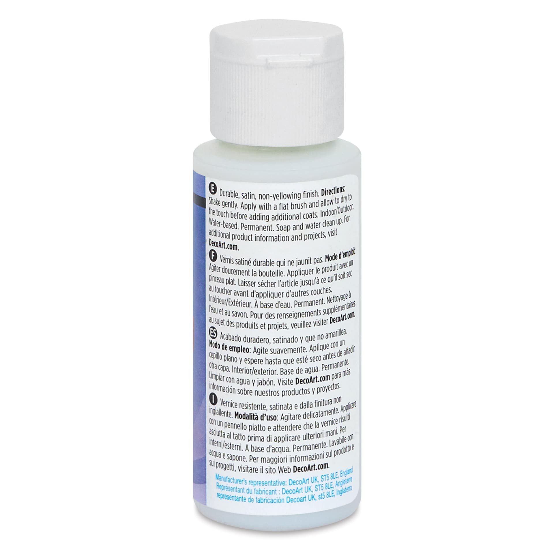 DecoArt Americana DuraClear Varnish - Satin, 2 oz back view