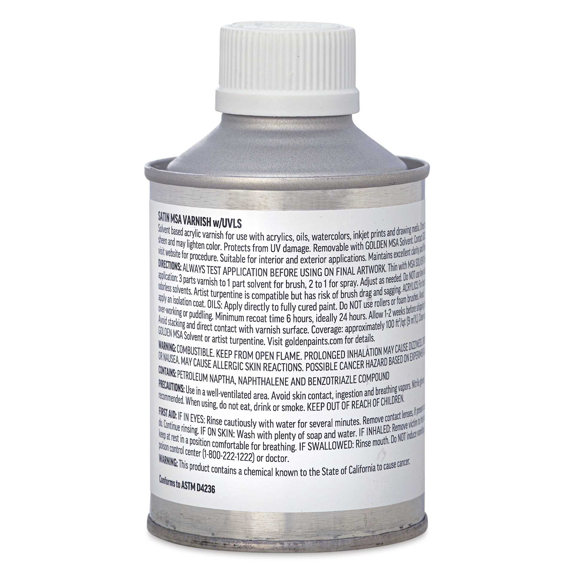 Golden MSA Varnish with UVLS - Satin, 8 oz back of can