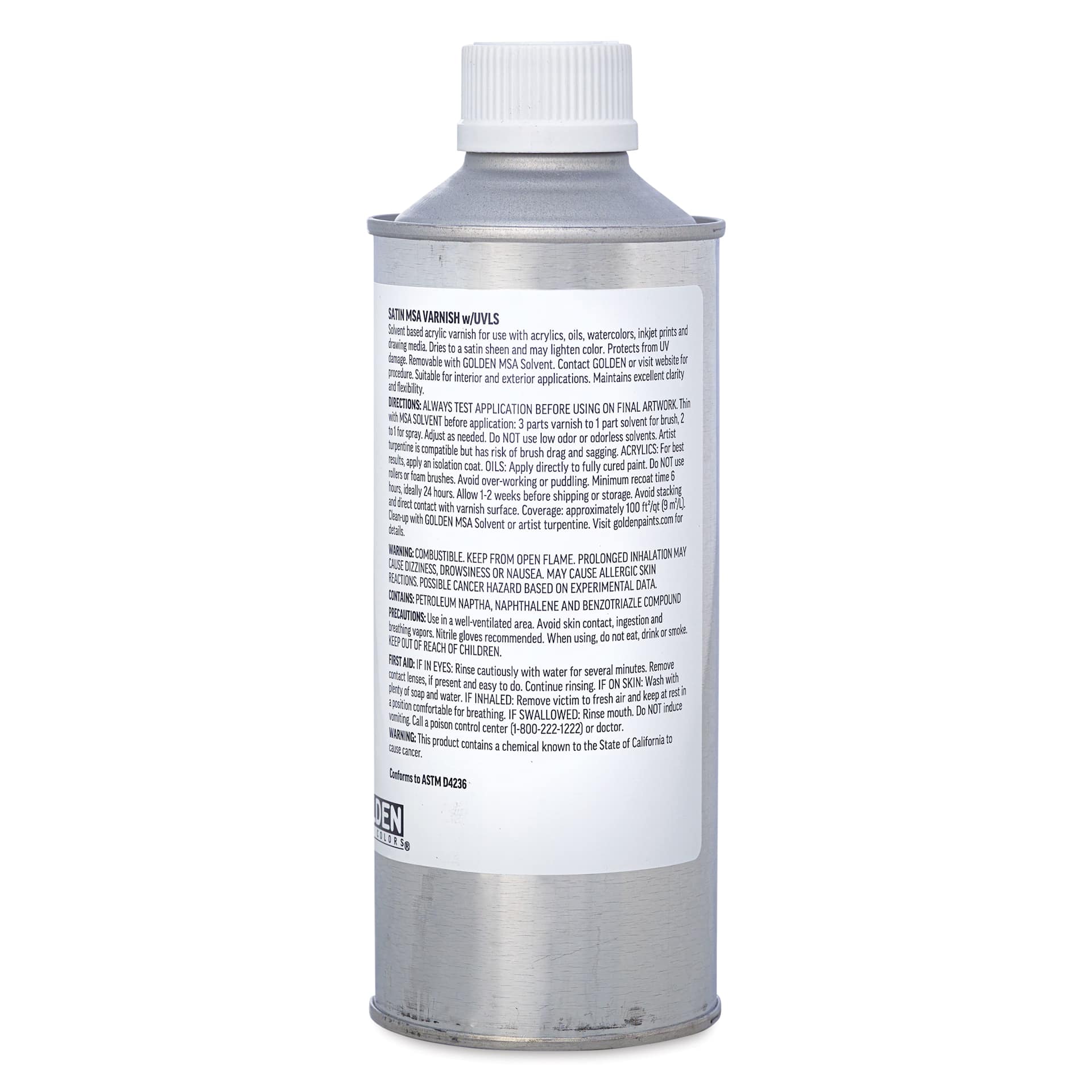 Golden MSA Varnish with UVLS - Satin, 16 oz back of can
