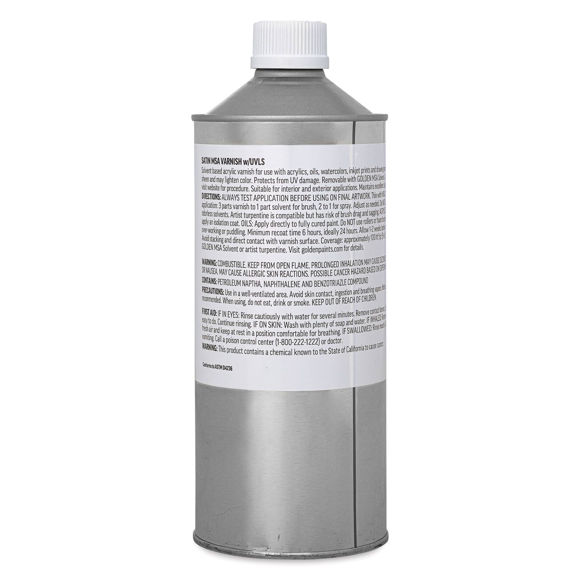 Golden MSA Varnish with UVLS - Satin, 32 oz back of can