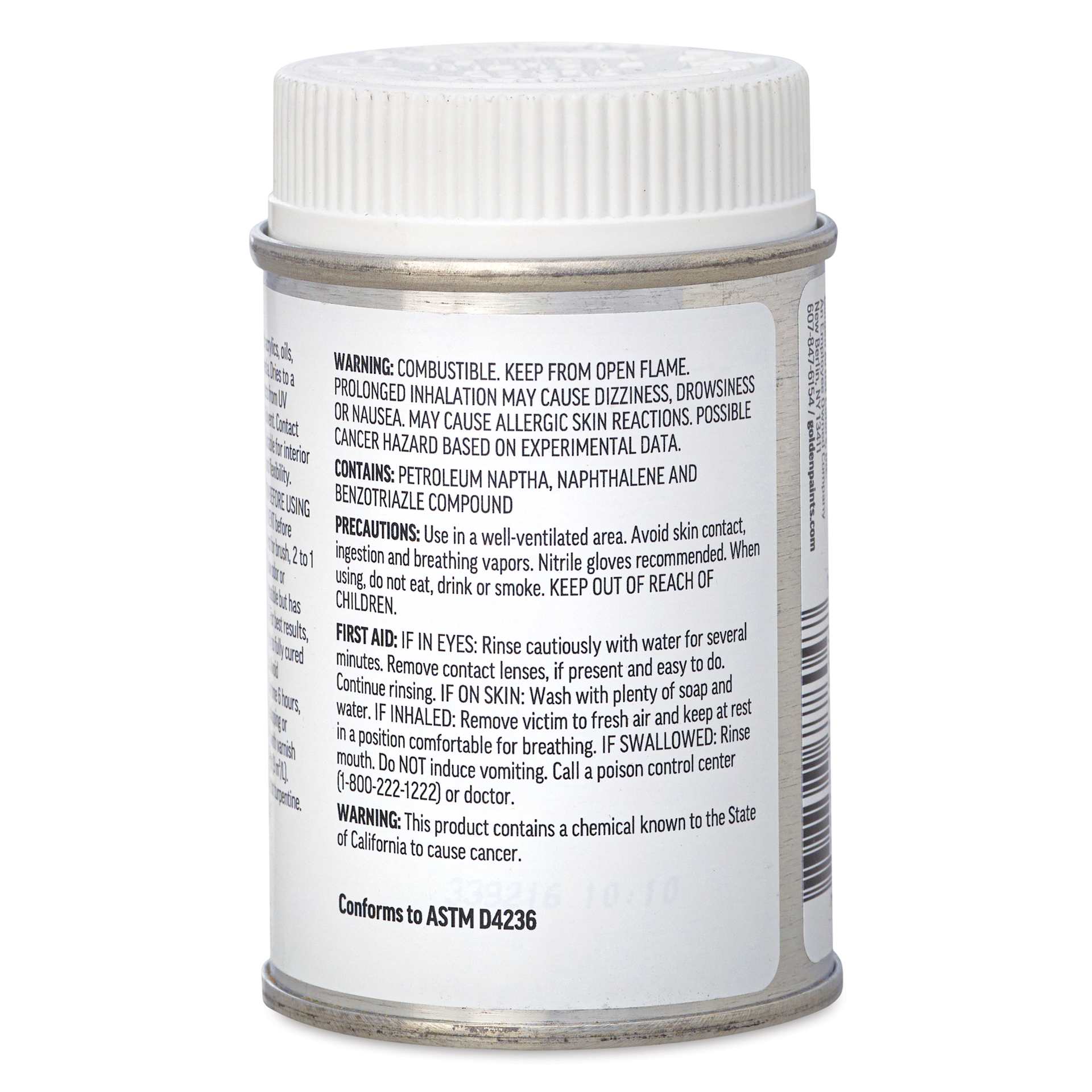Golden MSA Varnish with UVLS - Matte, 4 oz side of can
