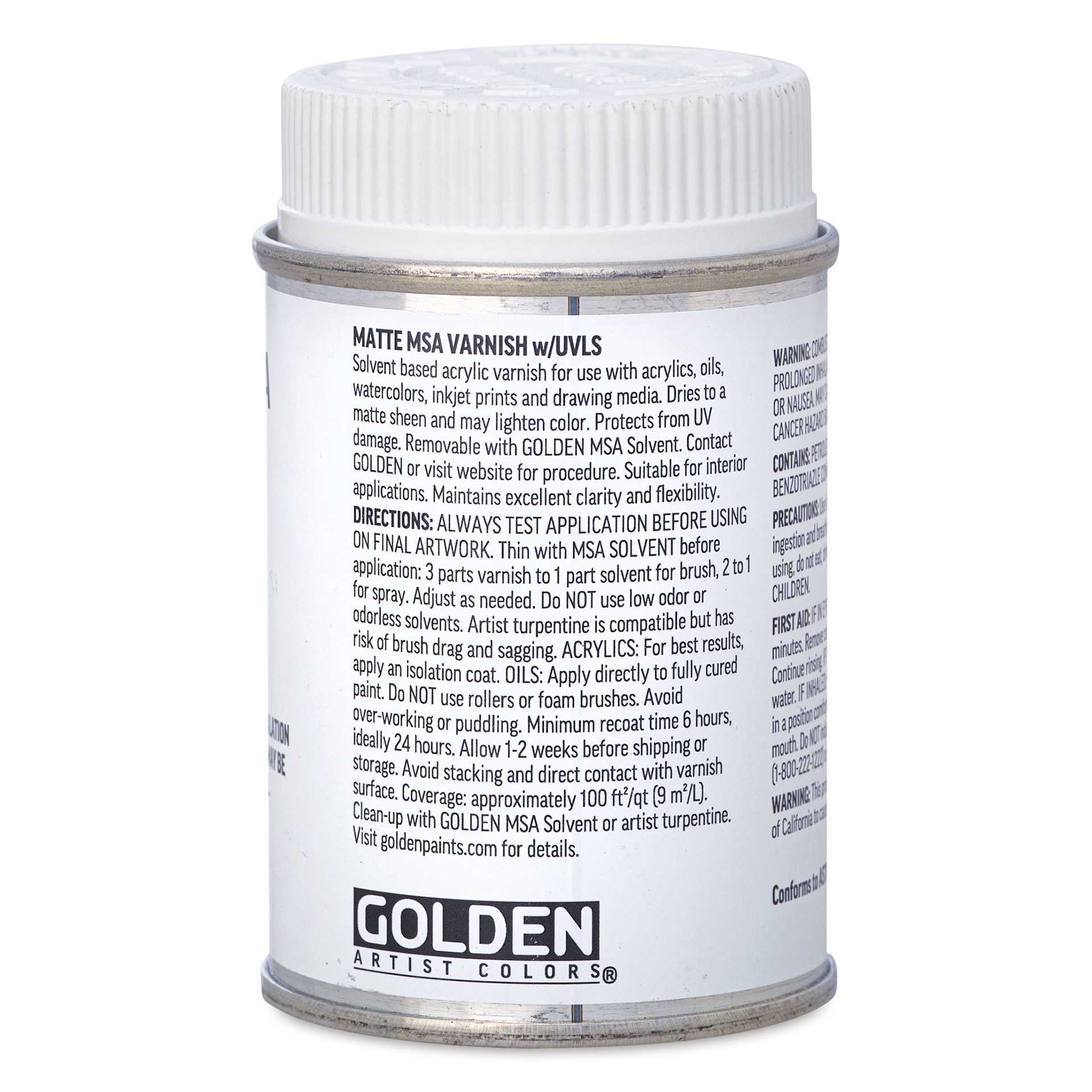 Golden MSA Varnish with UVLS - Matte, 4 oz back of can