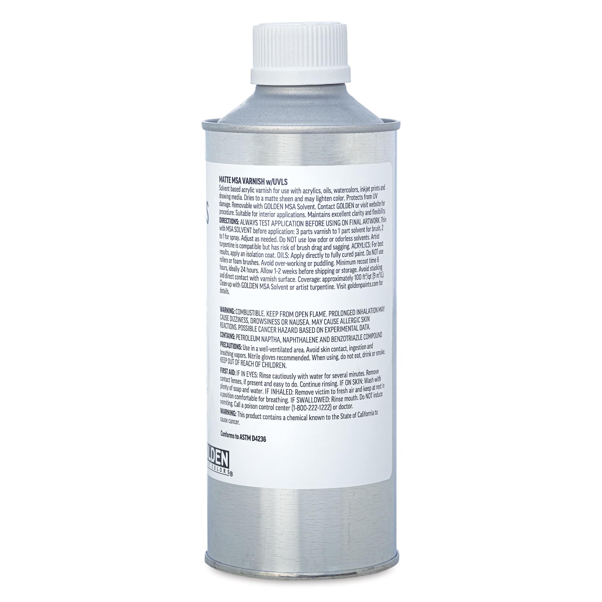 Golden MSA Varnish with UVLS - Matte, 16 oz back of can
