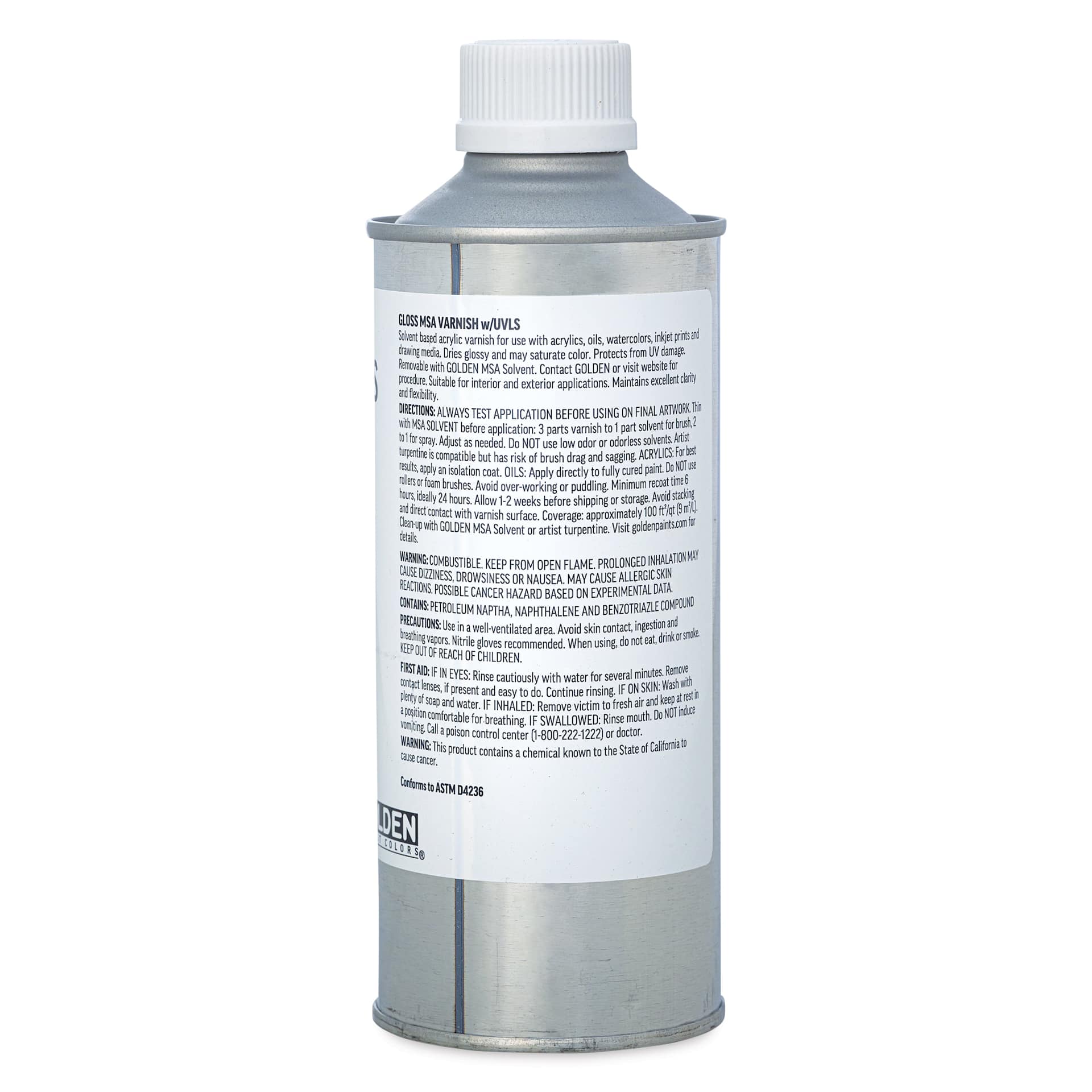 Golden MSA Varnish with UVLS - Gloss, 16 oz back of can