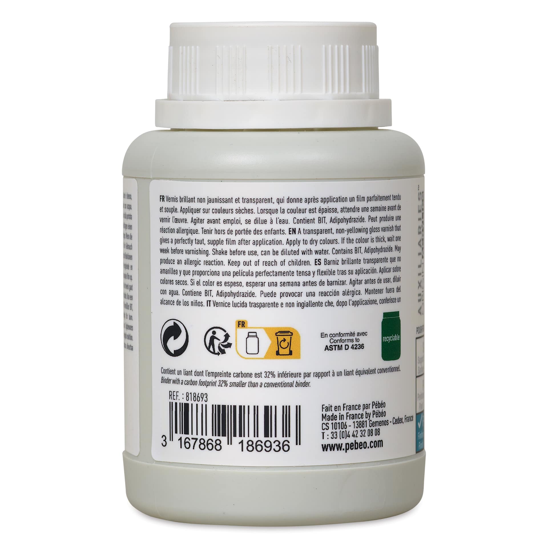 Pebeo Origin Acrylic Varnish - Gloss, 225 ml, UPC and features in international languages