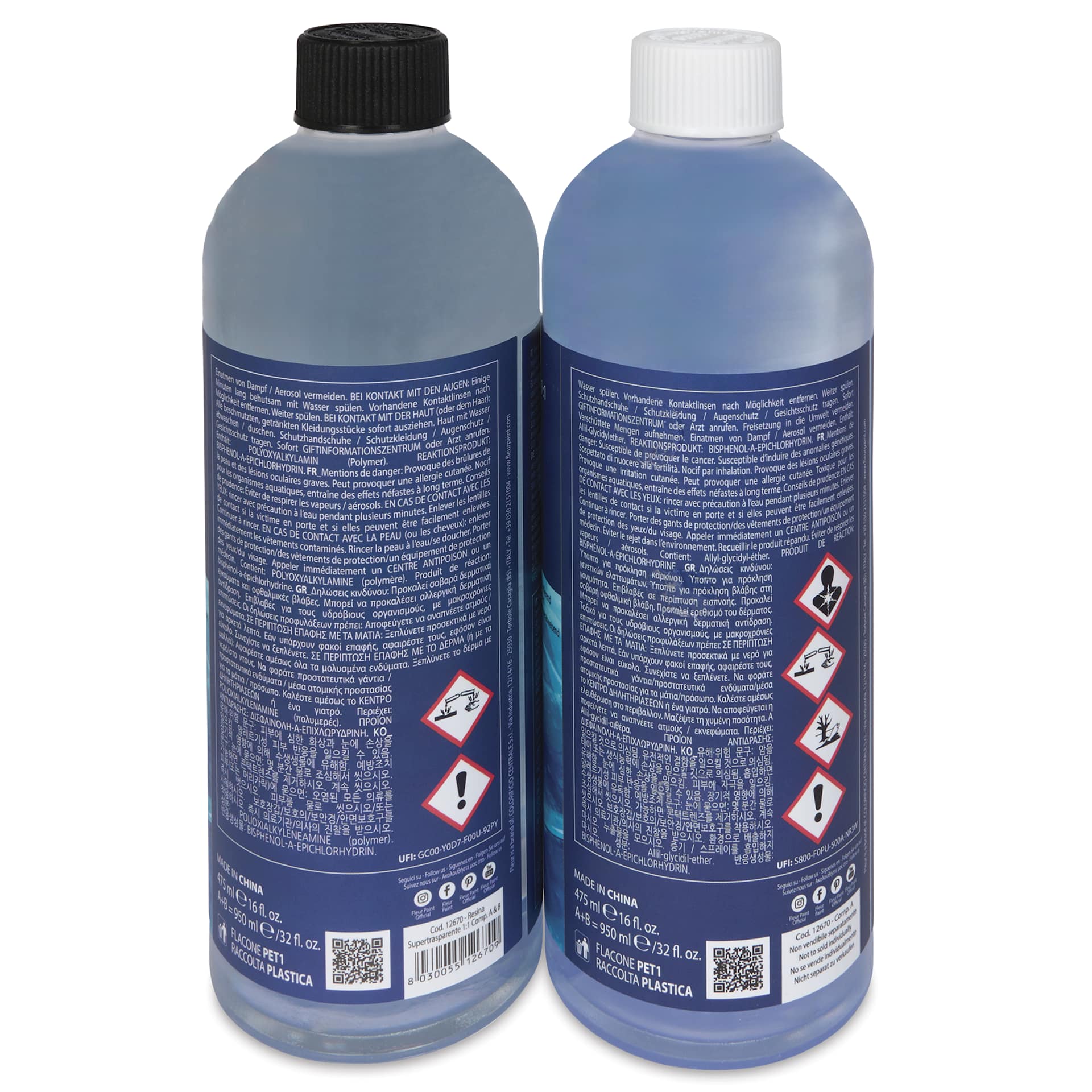 Fleur Super Clear Resin - Resin and Hardener, 1.9 L side of bottles