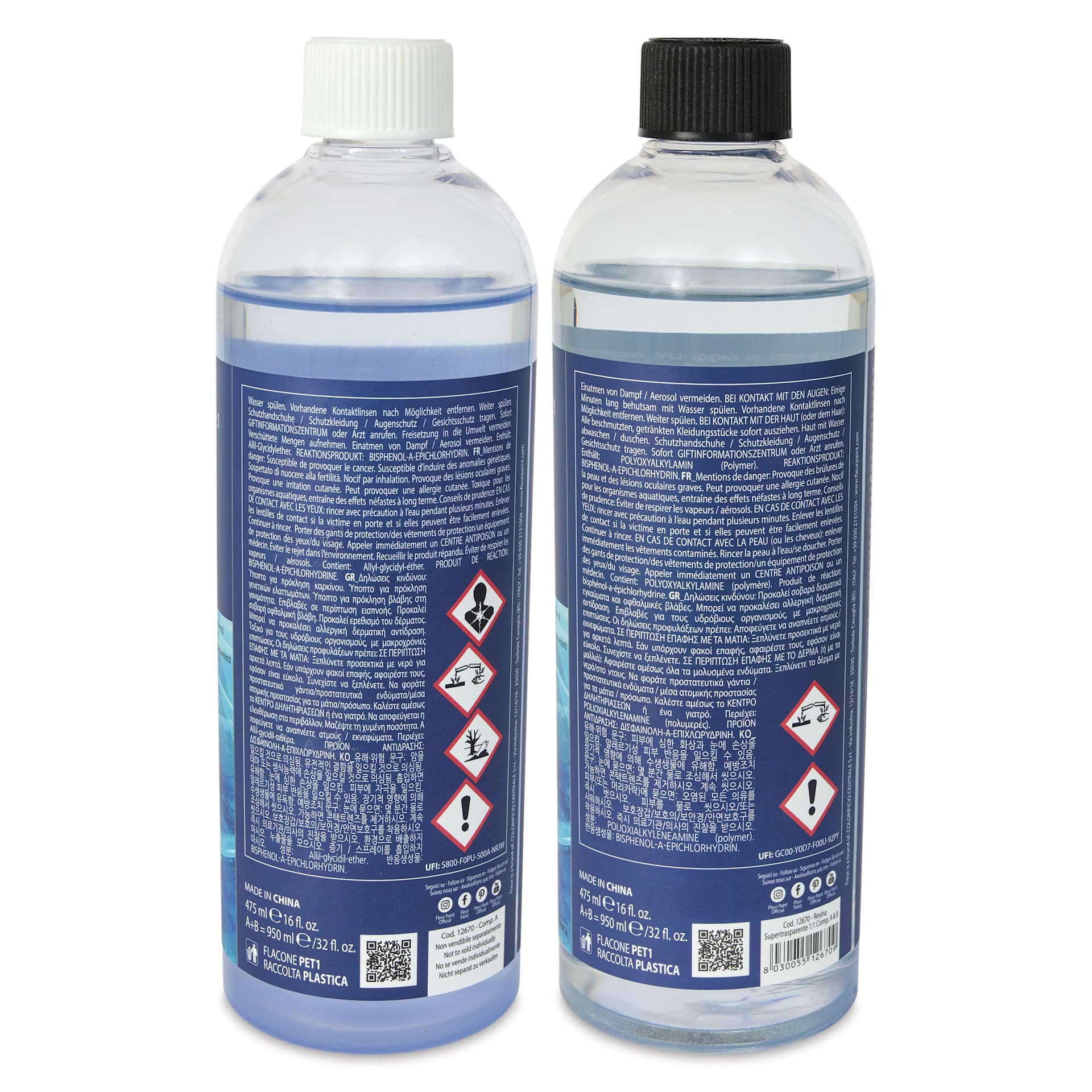 Fleur Super Clear Resin - Resin and Hardener, 950 ml side of bottles