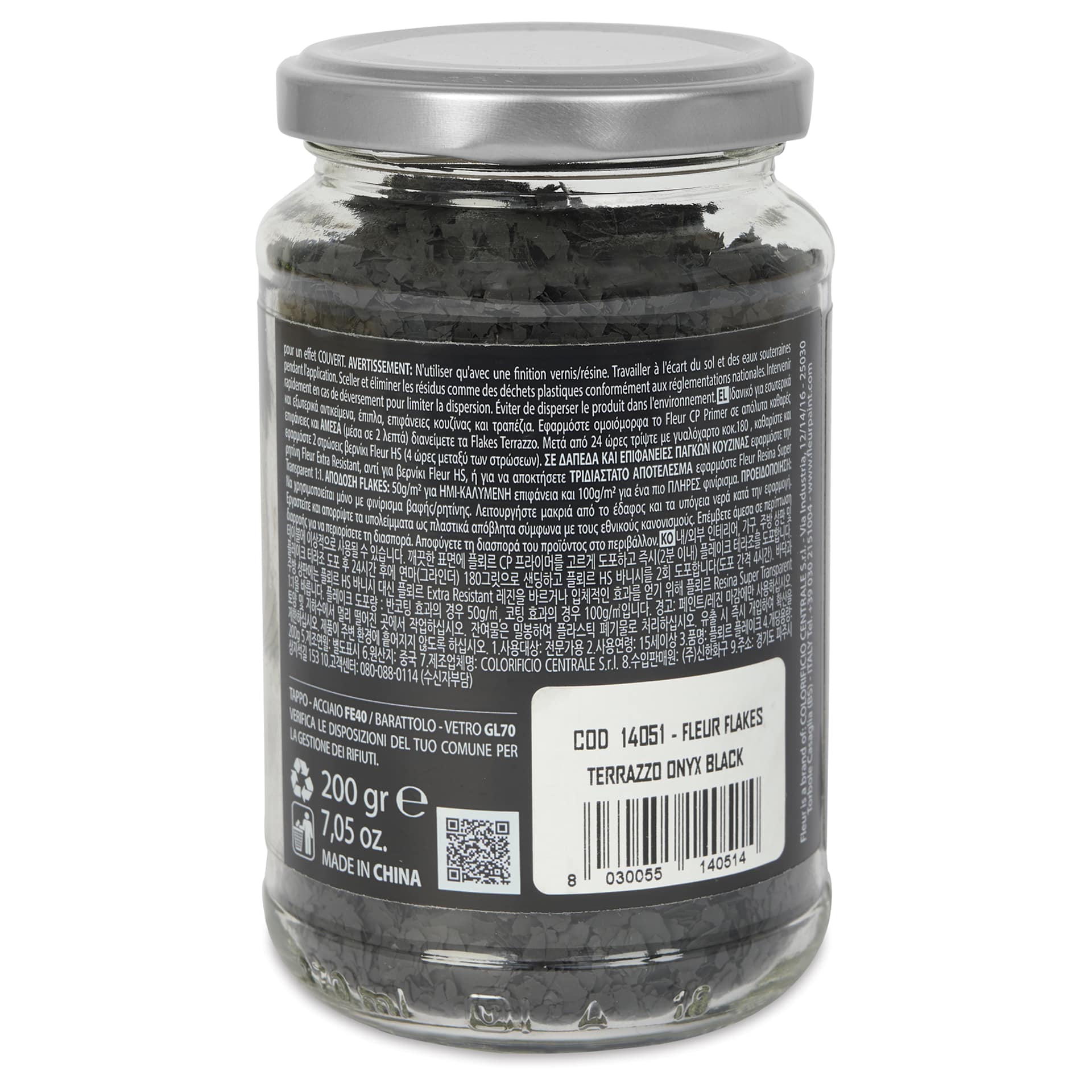 Fleur Terrazzo Effect Flakes - Onyx Black, 200 g side of jar