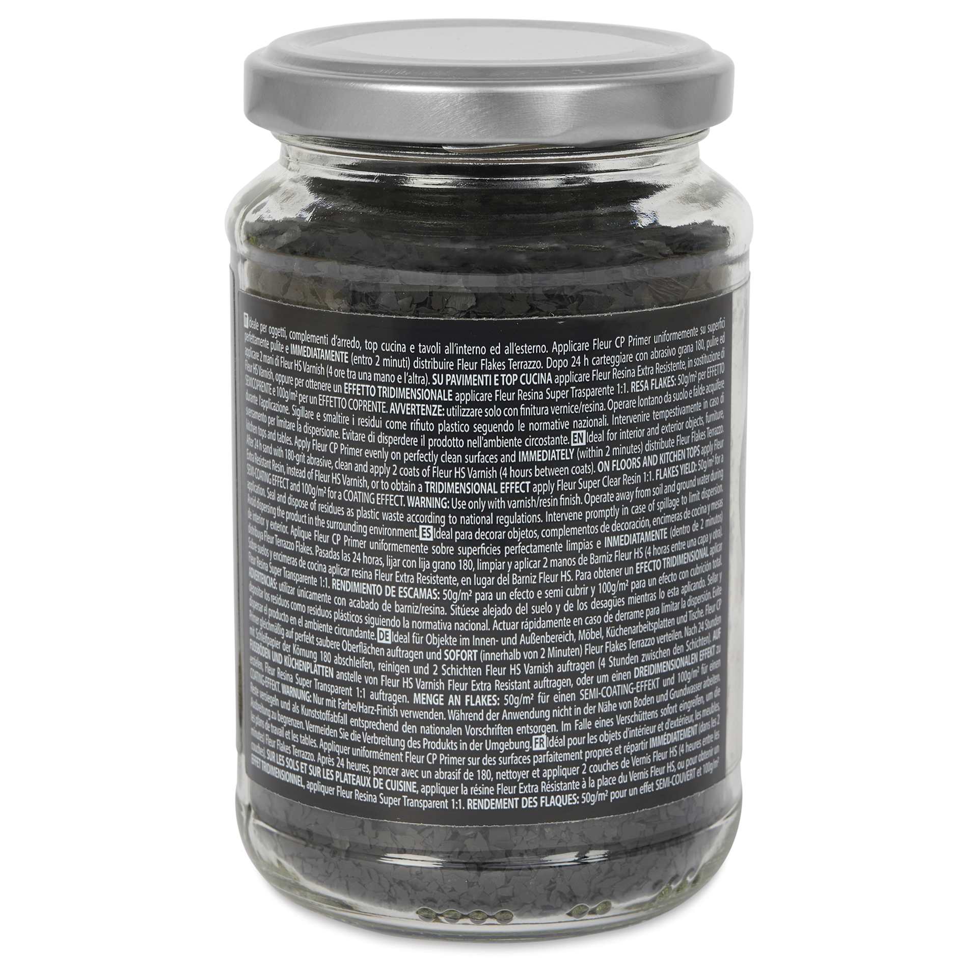 Fleur Terrazzo Effect Flakes - Onyx Black, 200 g back of jar