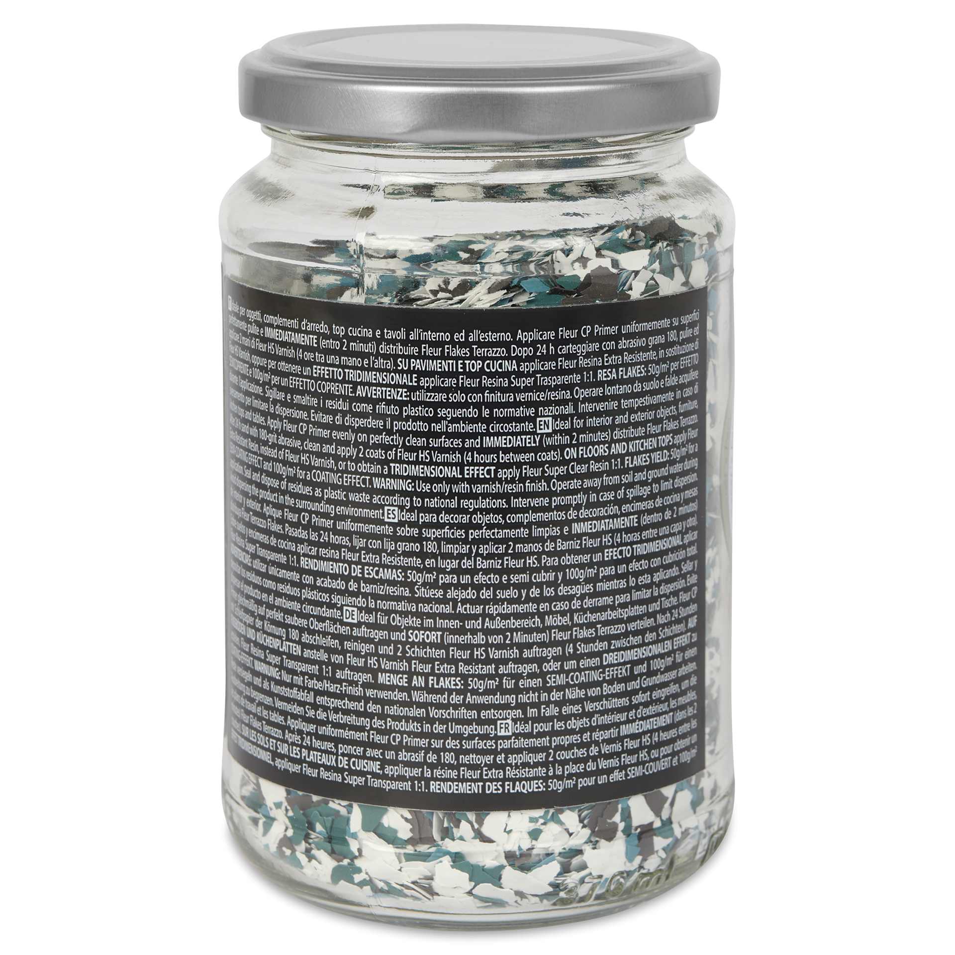 Fleur Terrazzo Effect Flakes - Brazilian Emerald, 200 g back of jar