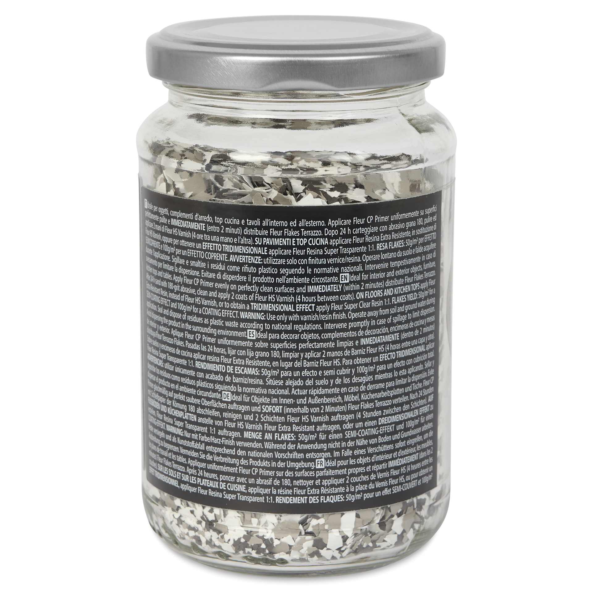 Fleur Terrazzo Effect Flakes - Espresso Brown, 200 g back of jar